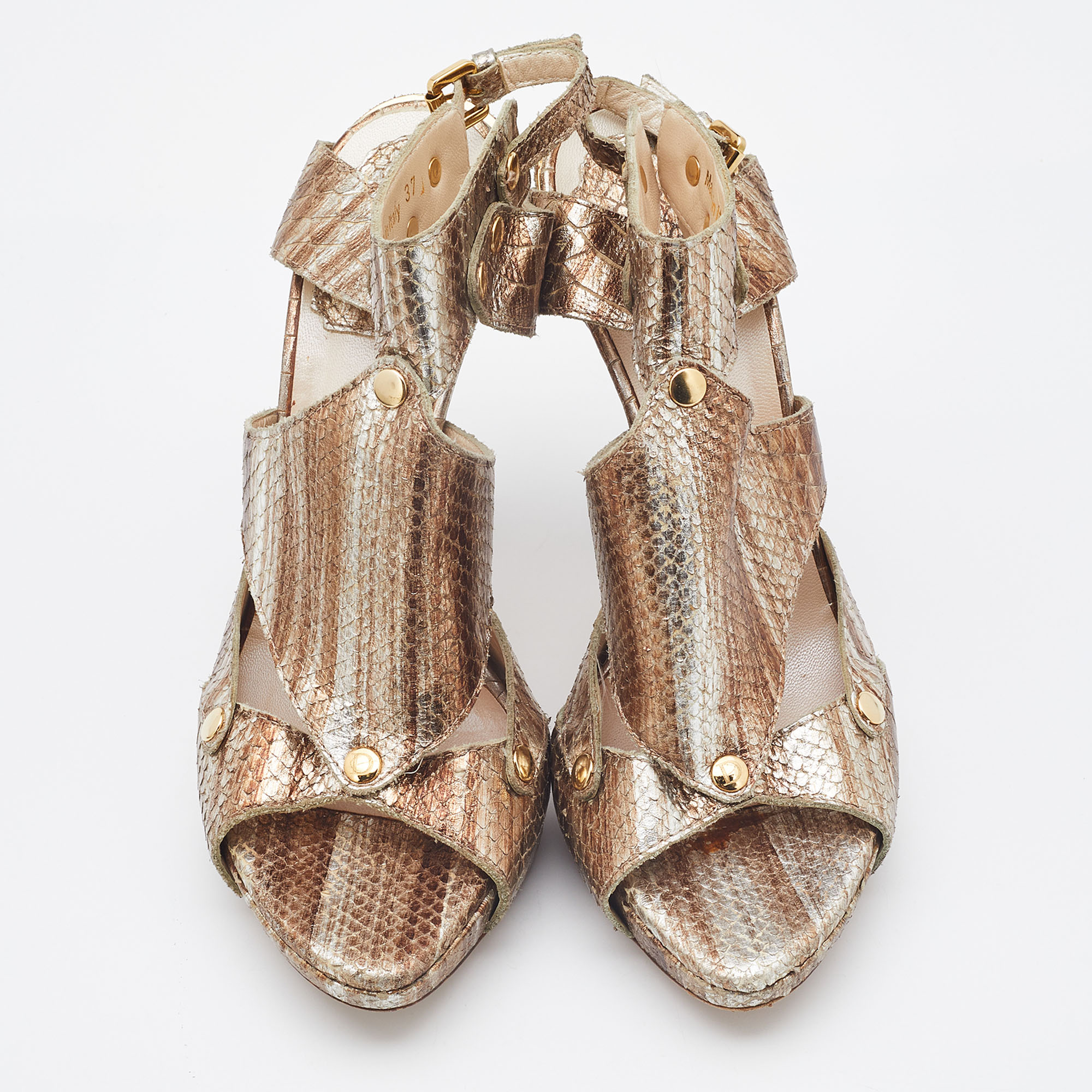 Dior Gold Watersnake Leather Lasercut  Sandals Size 37