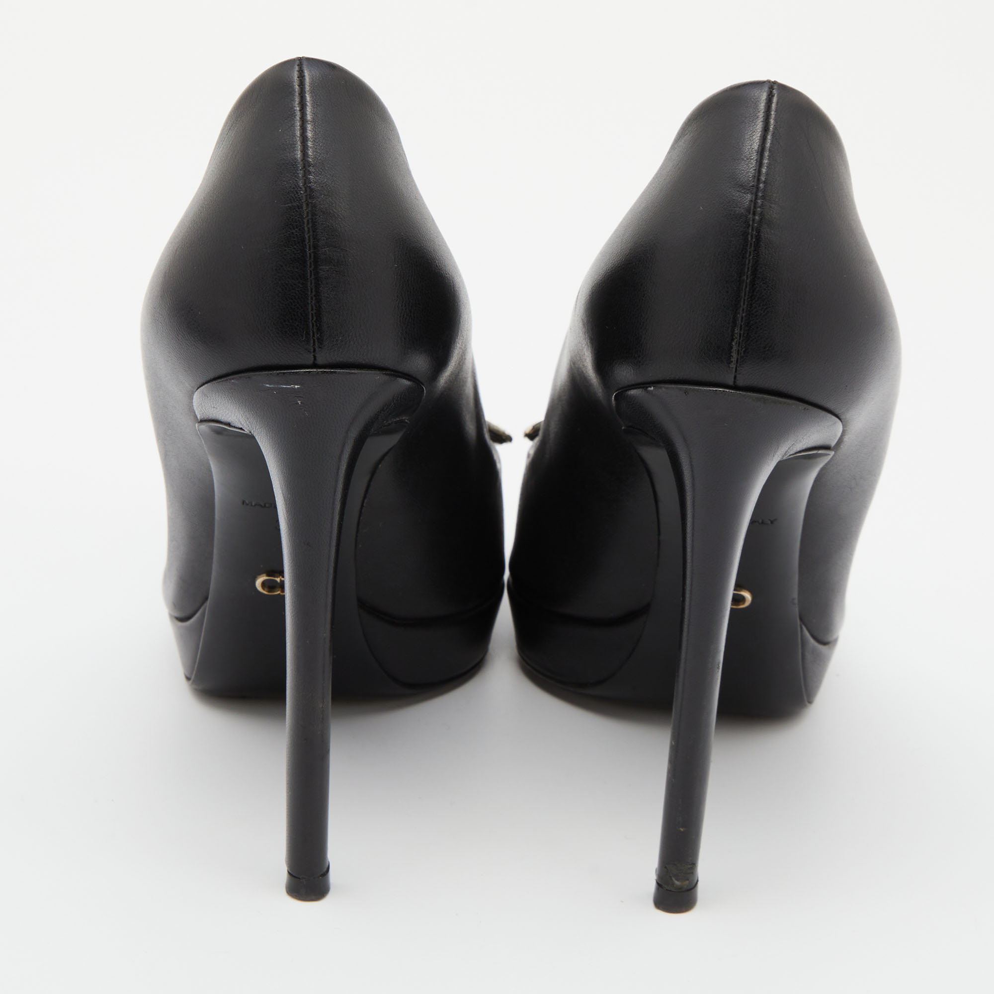 Dior Black Leather Cannage Plaque Peep Toe Platform Pumps Size 38
