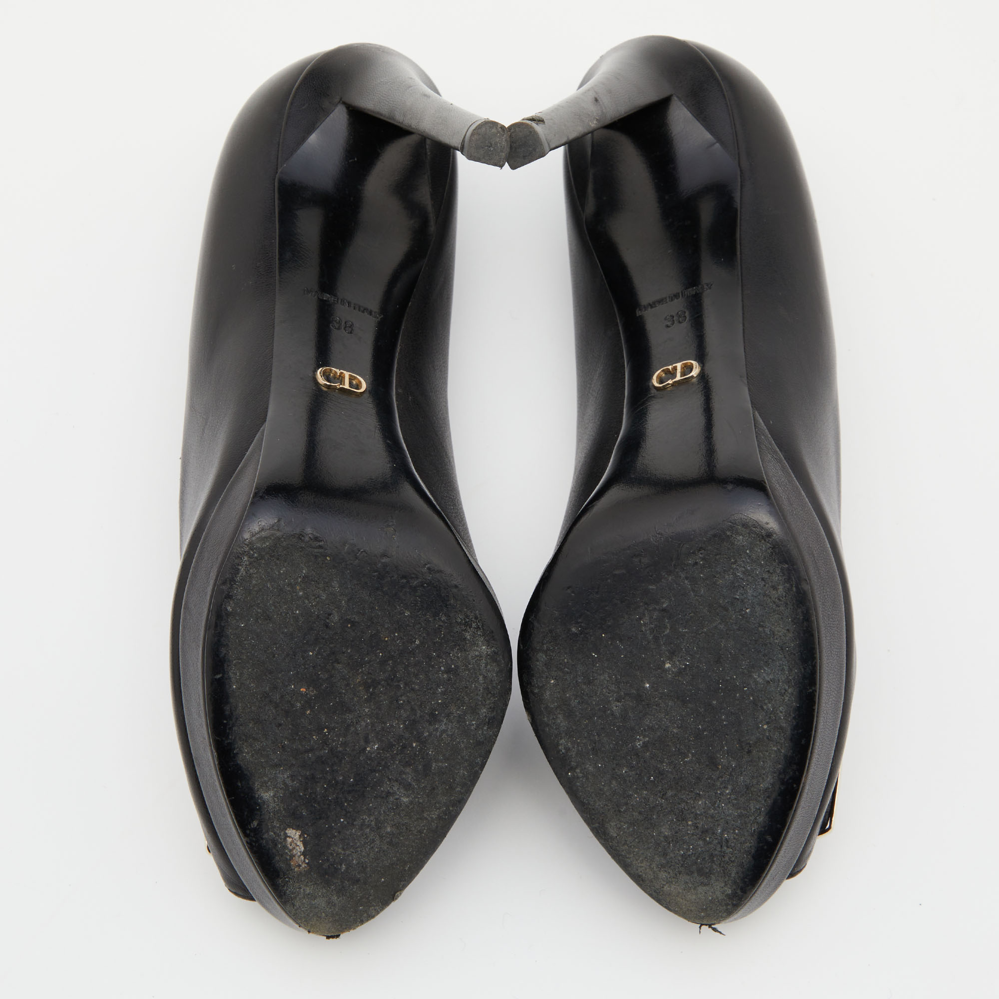Dior Black Leather Cannage Plaque Peep Toe Platform Pumps Size 38
