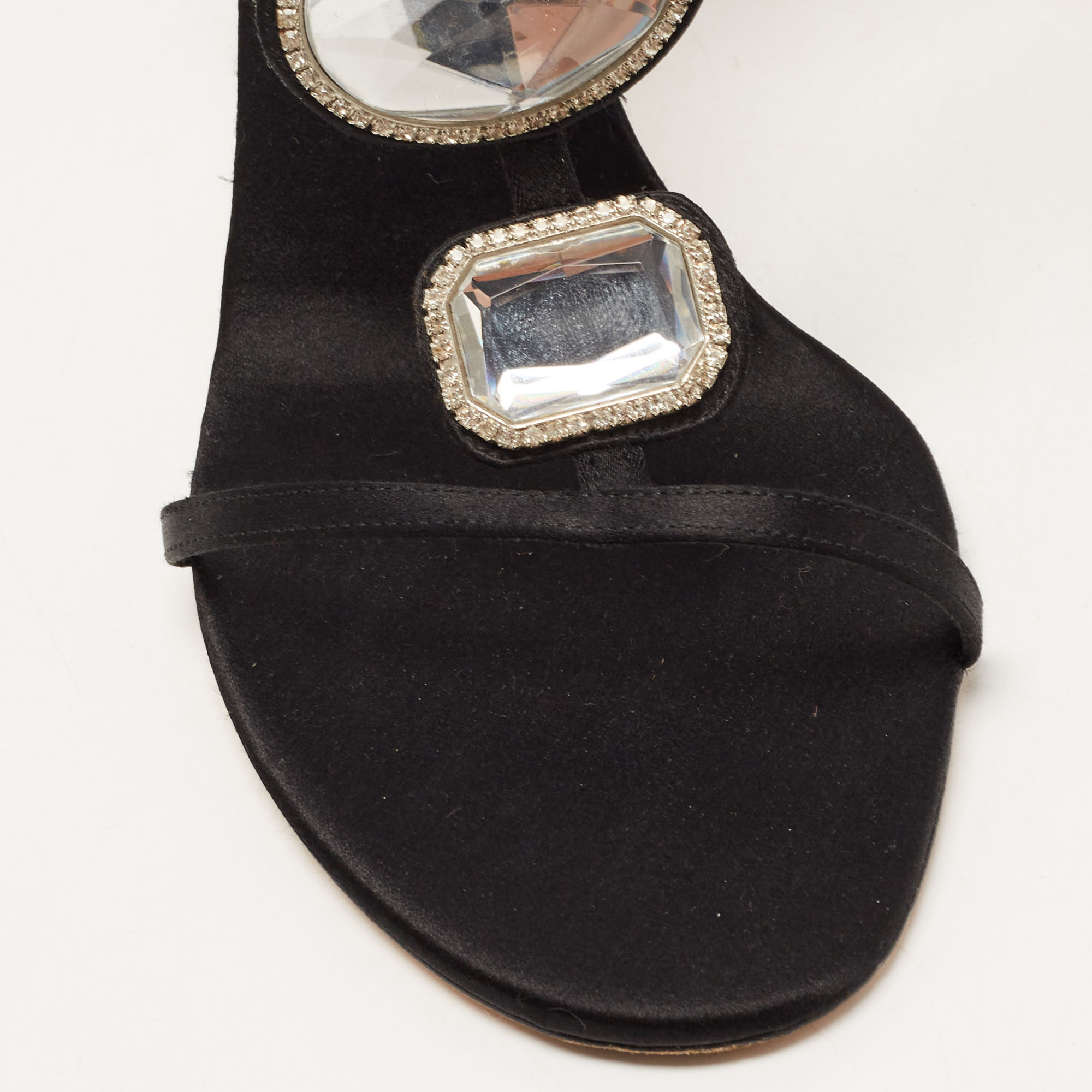 Dior Black Satin Crystal Embellished T-Strap Sandals Size 37.5