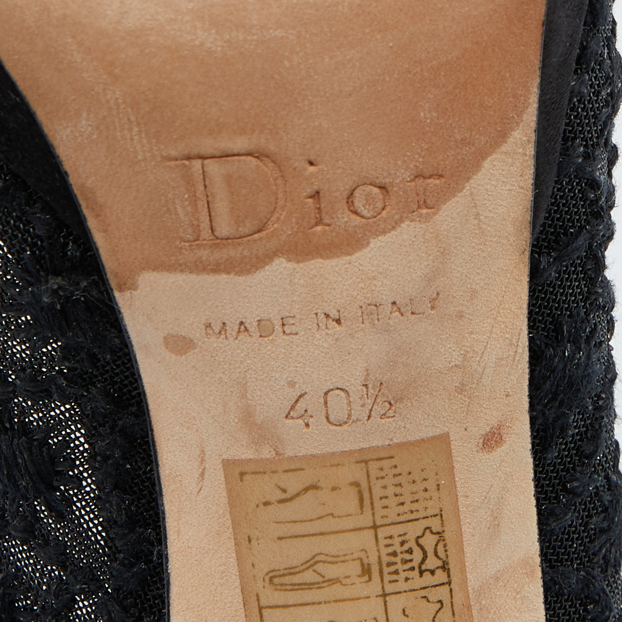 Dior Black Mesh And Satin Bow Peep Toe Platform Pumps Size 40.5