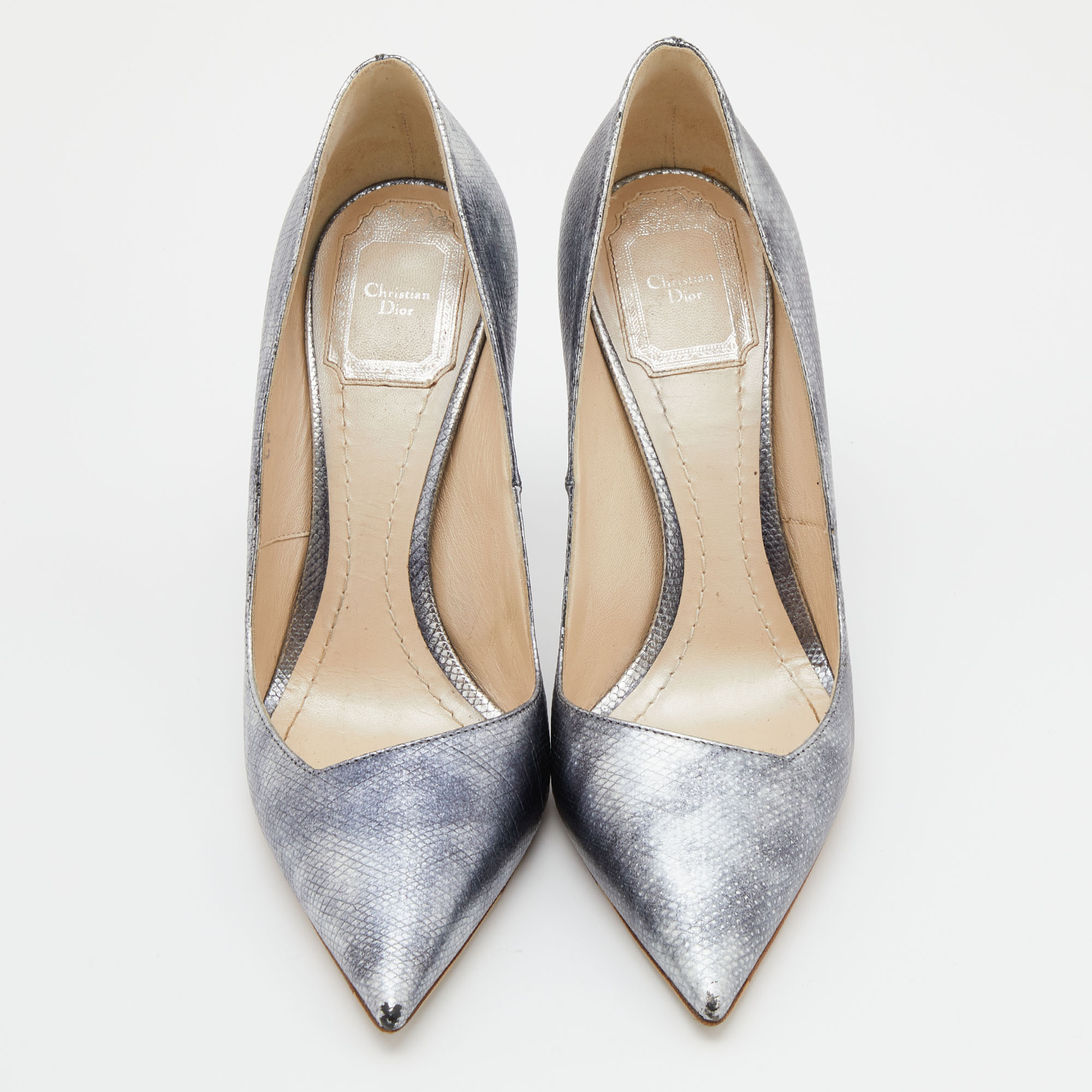 Dior Silver Python Effect Leather Songe Pumps Size 37