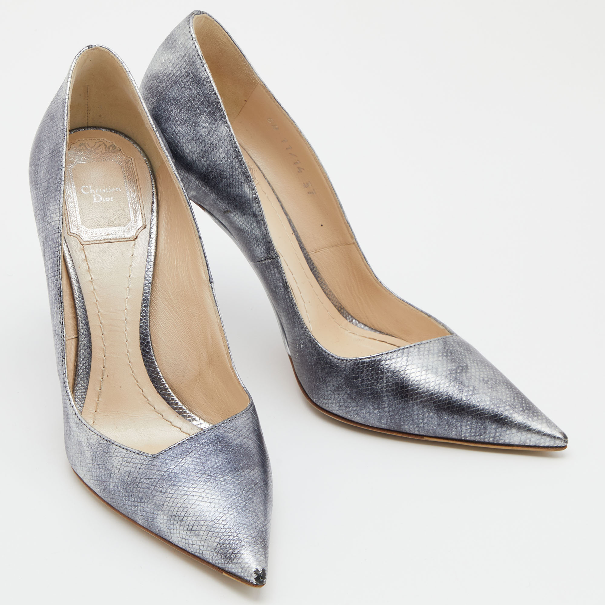 Dior Silver Python Effect Leather Songe Pumps Size 37