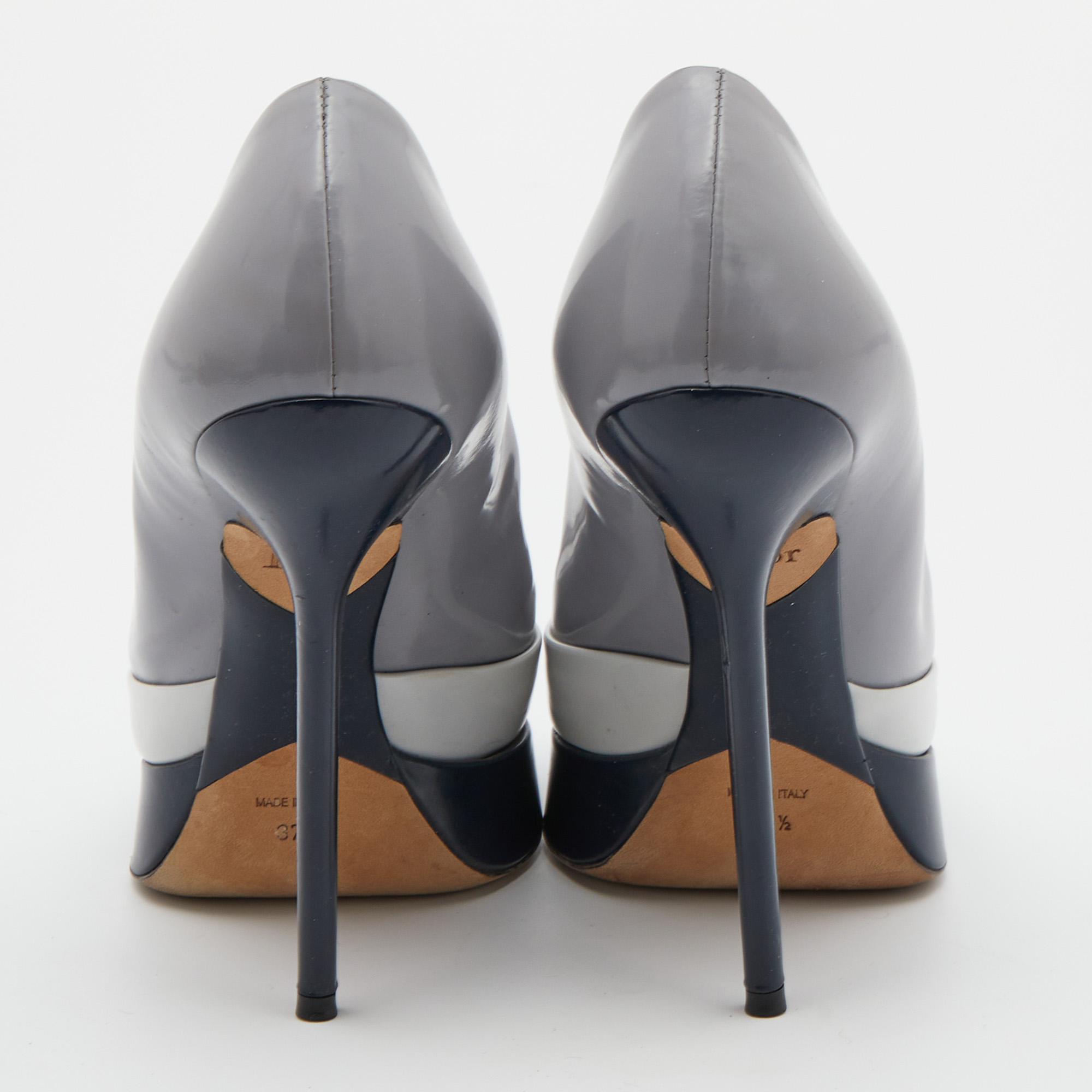 Dior Tri Color Patent Leather Peep Toe Platform Pumps Size 37.5