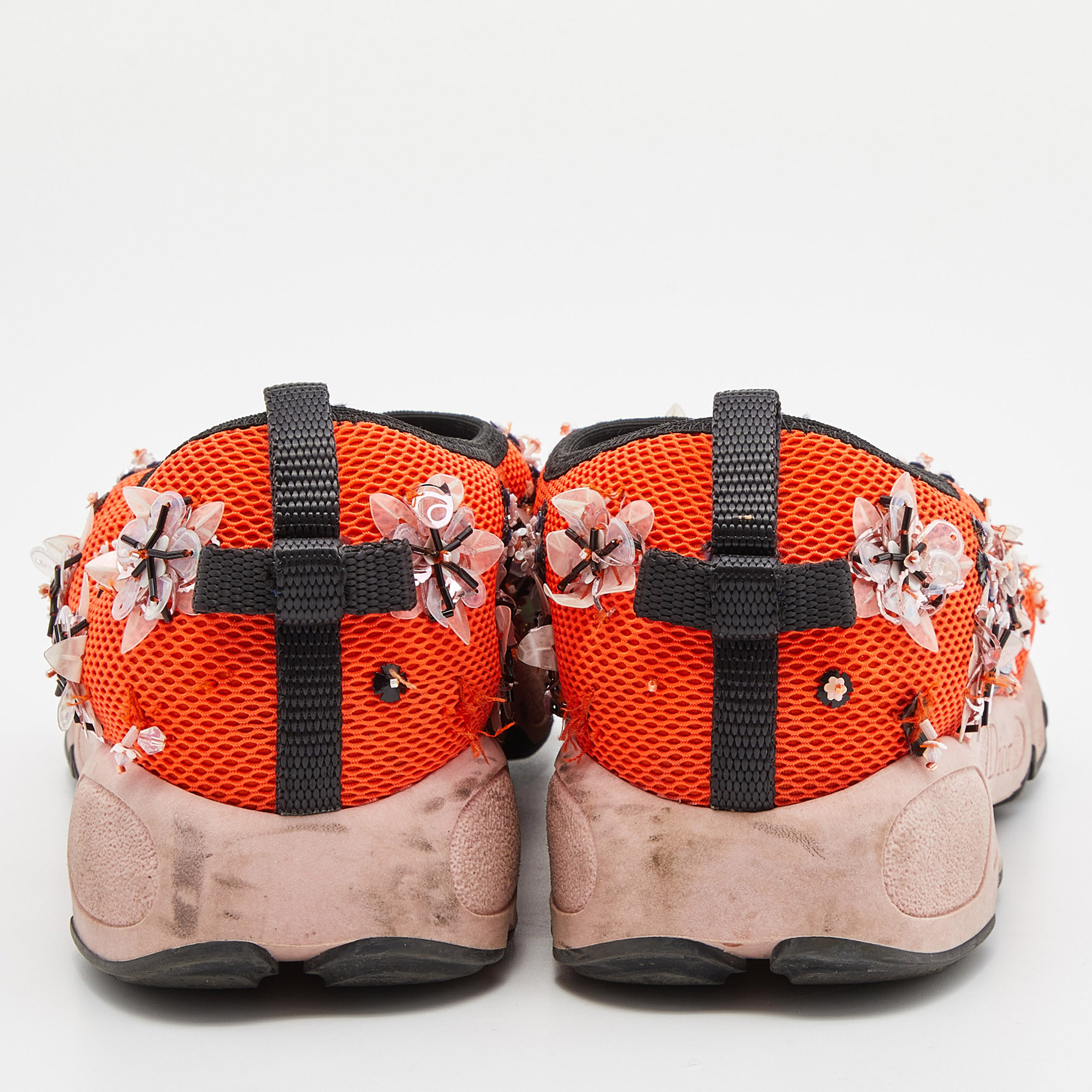 Dior Orange Embellished Mesh Fusion Slip-On Sneakers Size 37.5