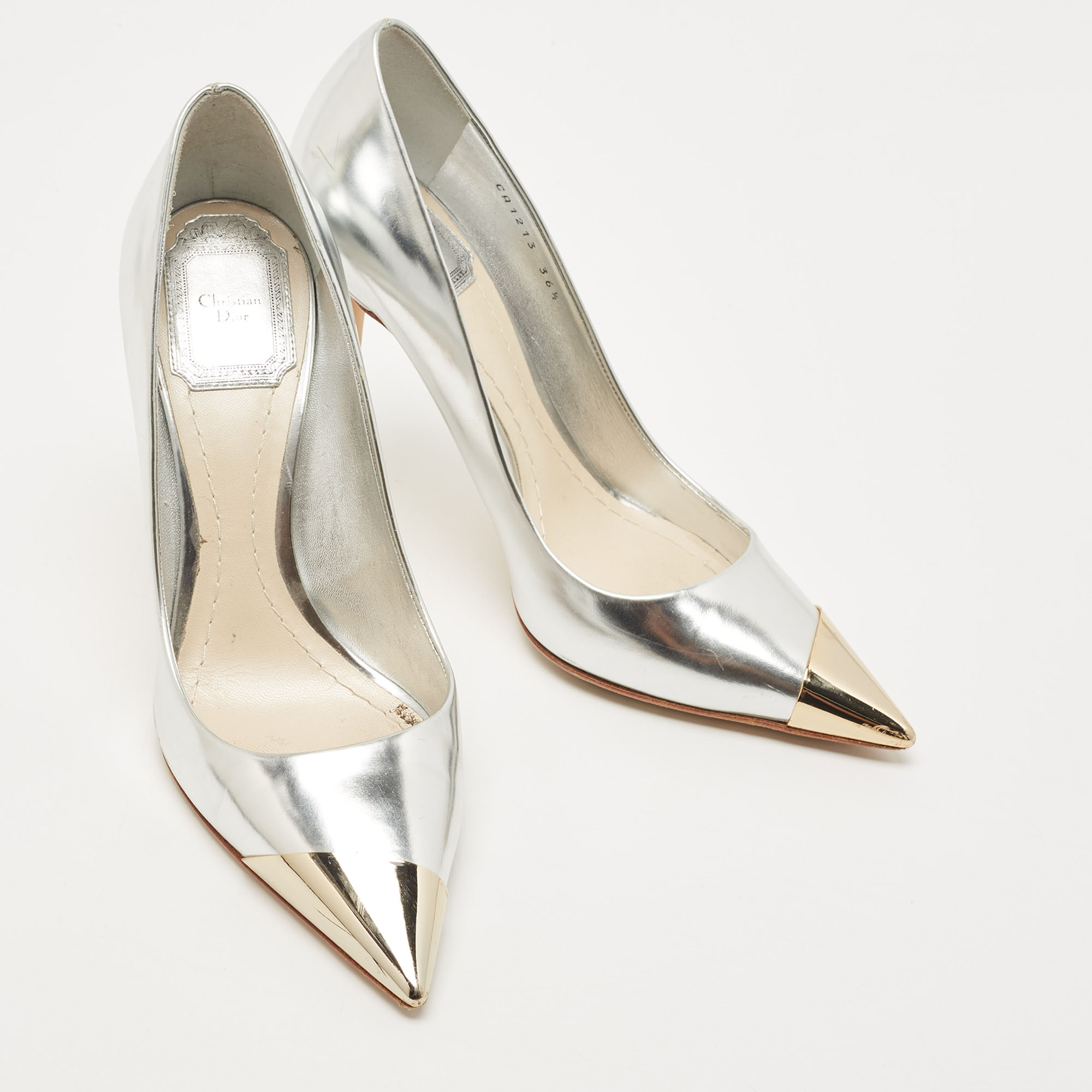 Dior Silver Leather Pointed Toe Pumps Size 36.5