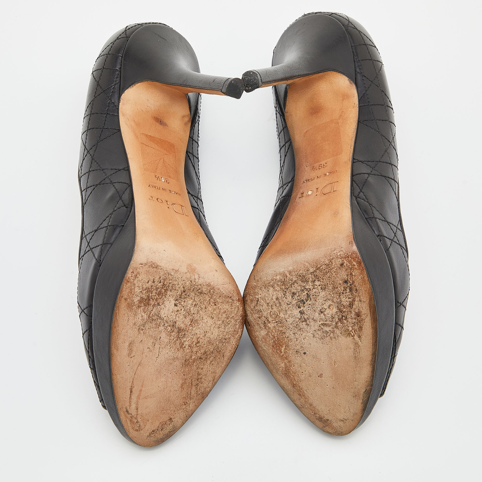 Dior Black Cannage Leather Peep Toe Platform Pumps Size 39.5