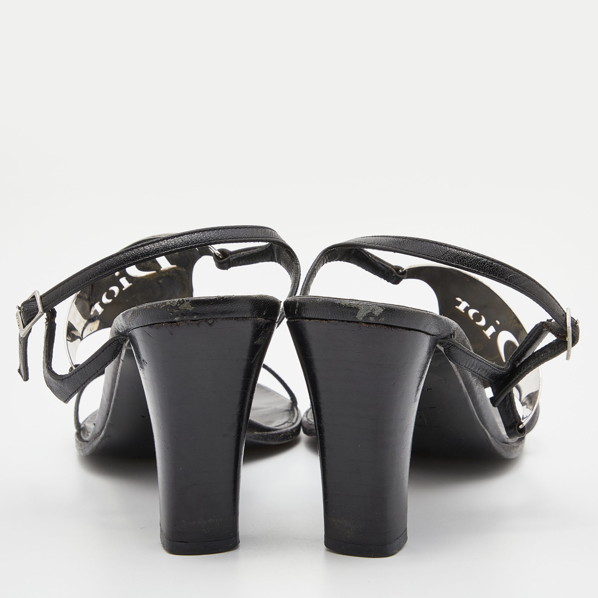 Dior Black Leather Metal Embellished Ankle Strap Sandals Size 39