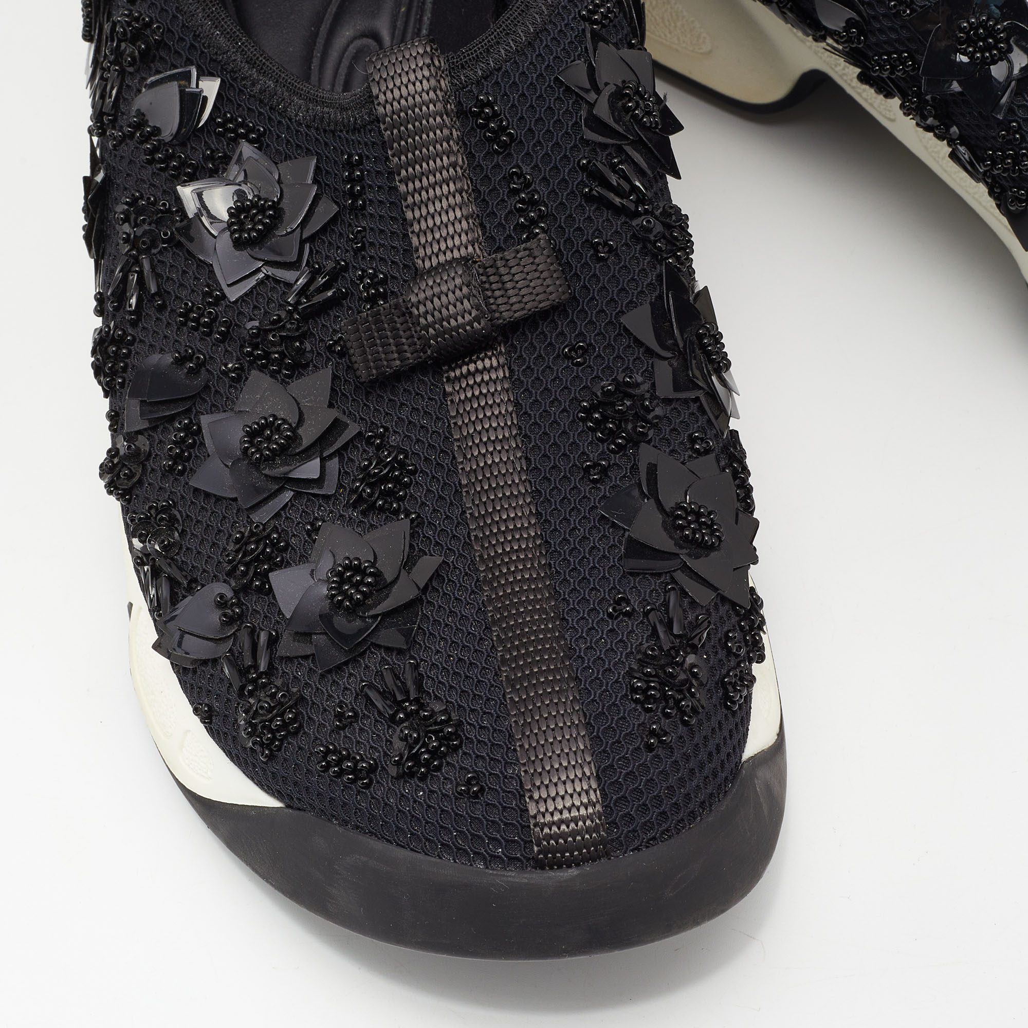 Dior Black Crystal Embellished Mesh Fusion Low-Top Sneakers Size 38.5