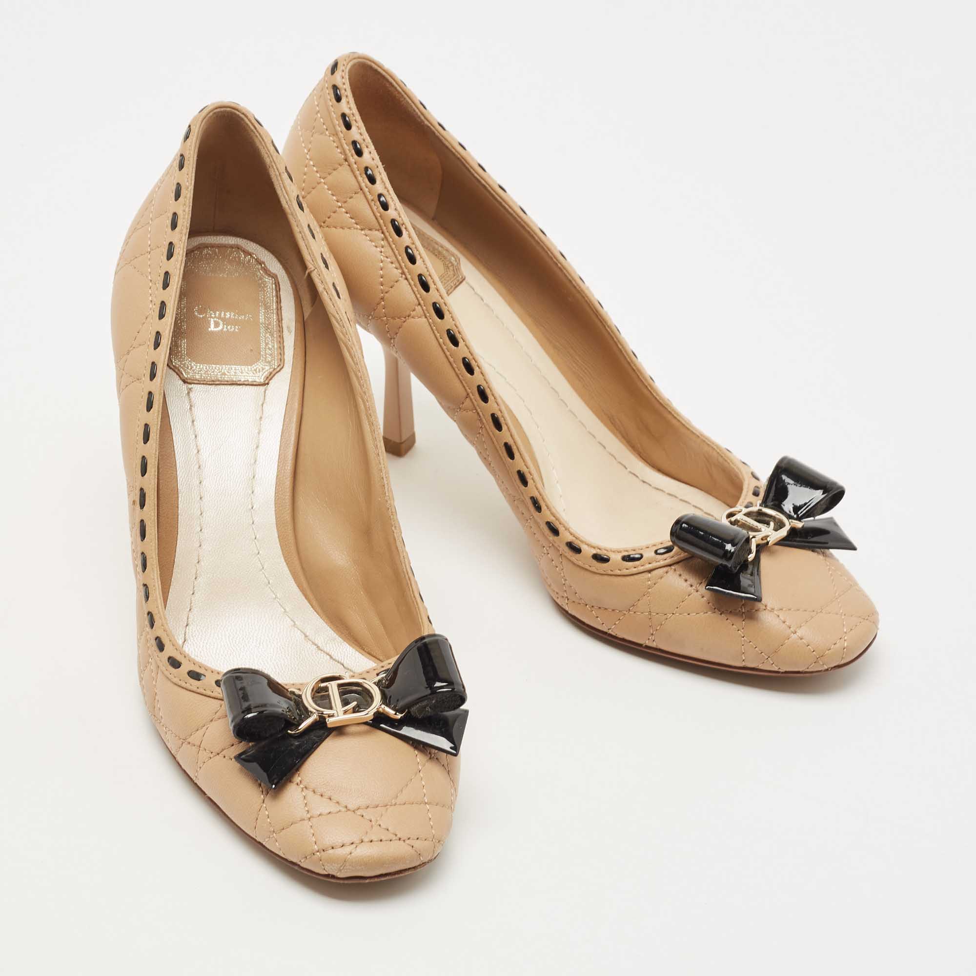 Dior Beige Cannage Leather Bow Detail Pumps Size 37