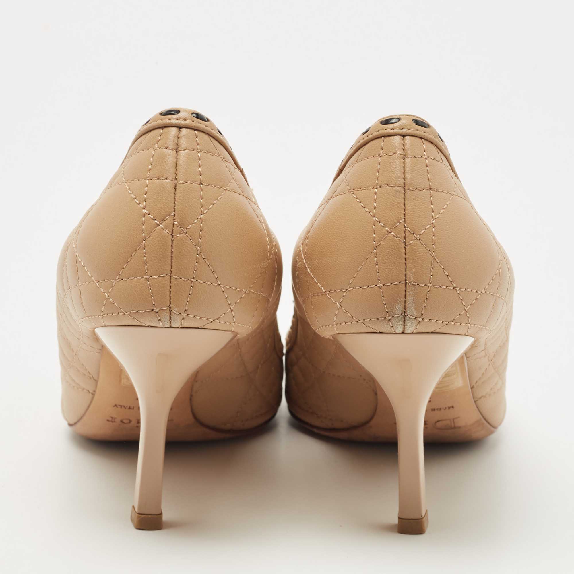Dior Beige Cannage Leather Bow Detail Pumps Size 37