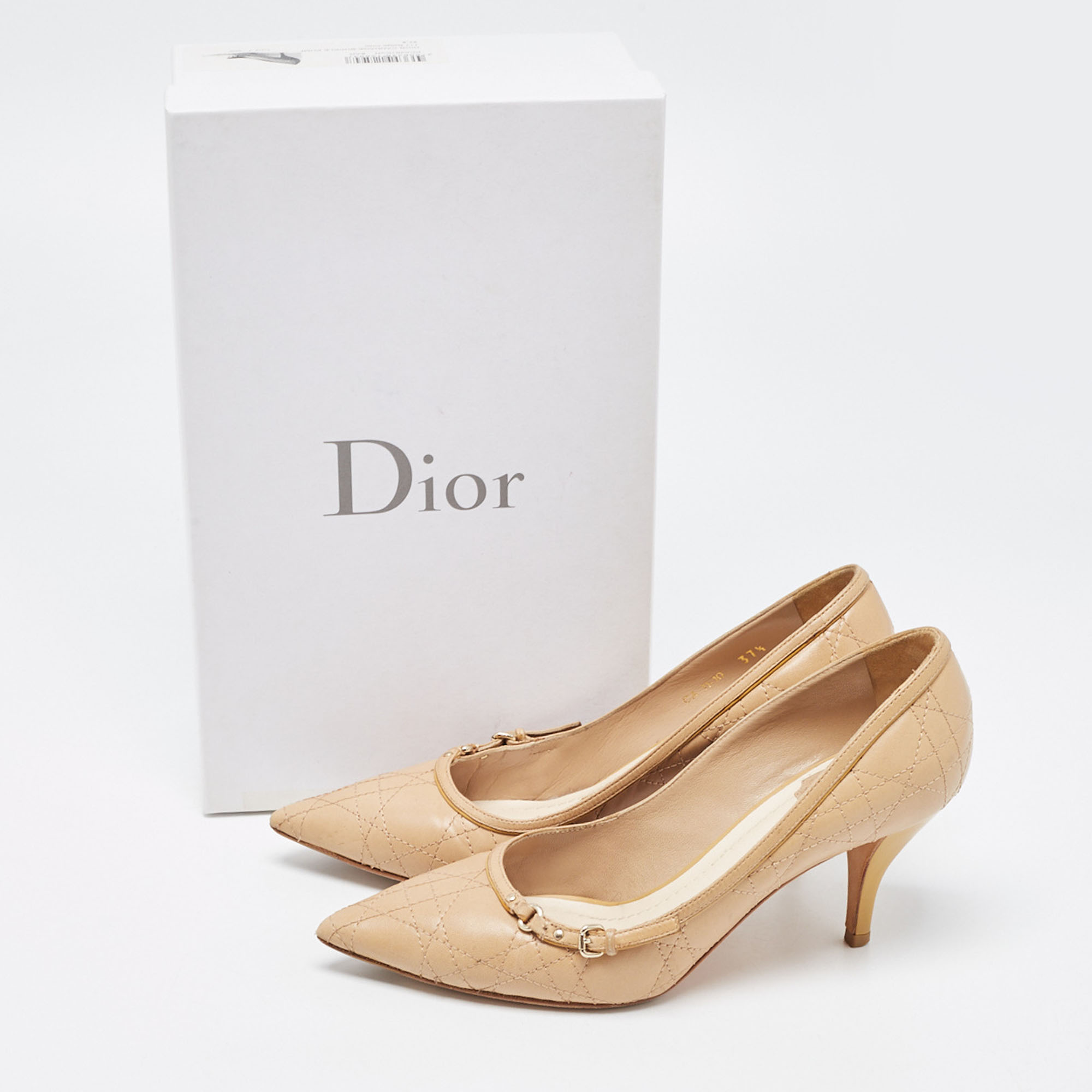 Dior Beige Cannage Leather Buckle Embellished Pointed Toe Pumps Size 37.5