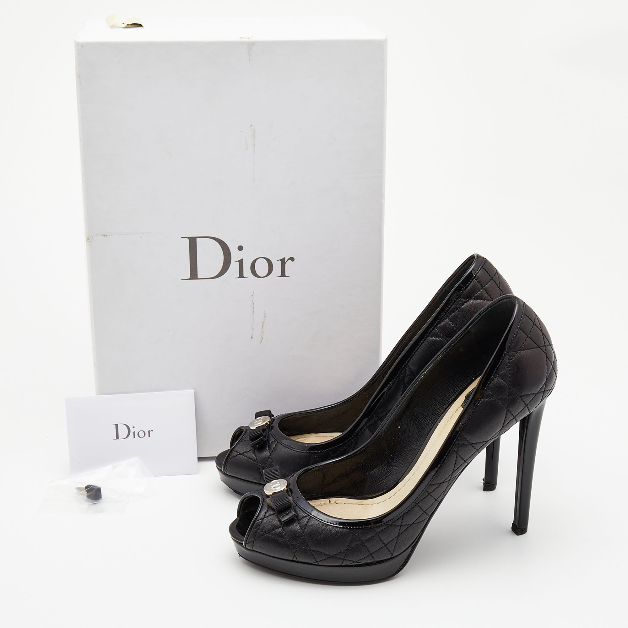 Dior Black Cannage Quilted And Patent Leather Bow Pumps Size 38.5