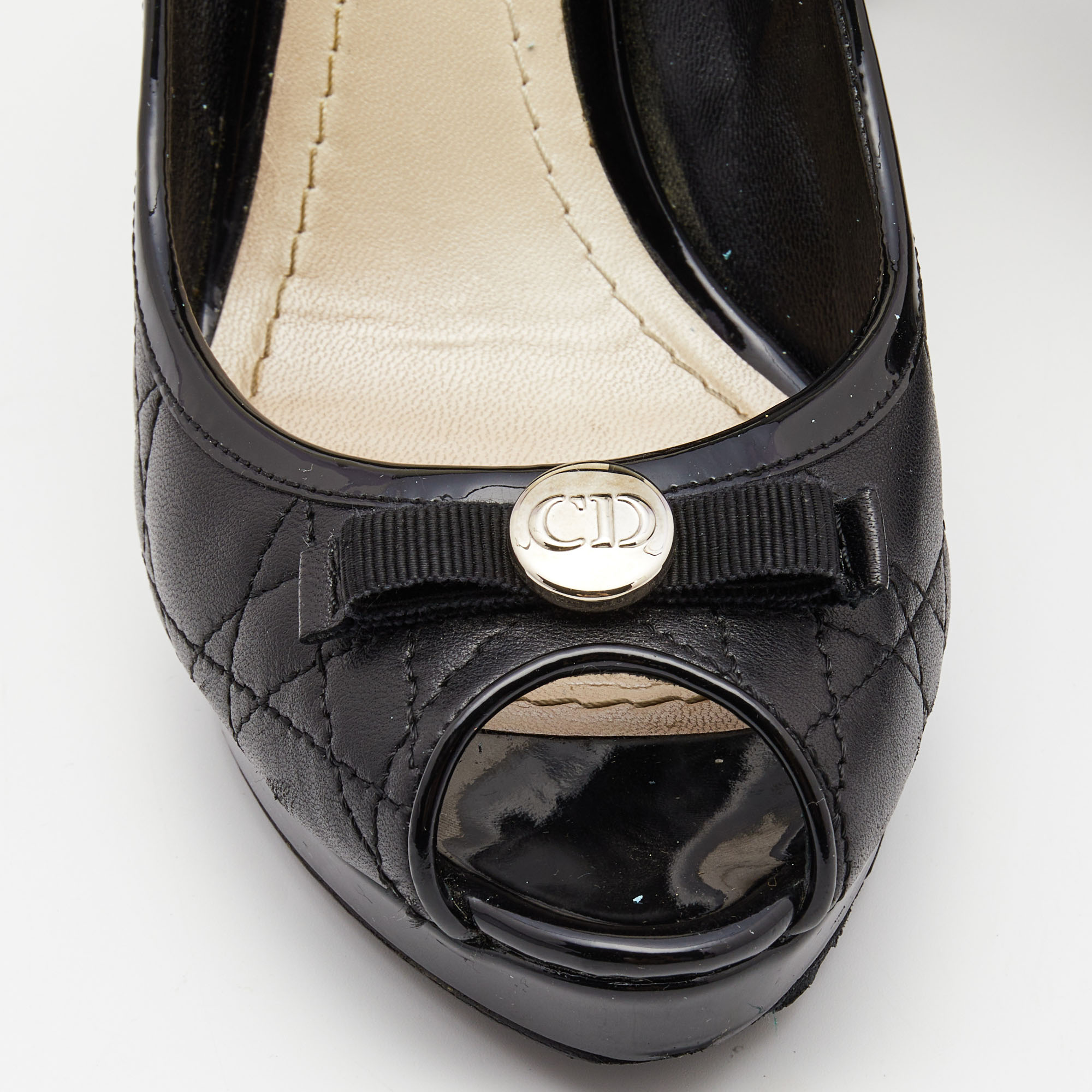 Dior Black Cannage Quilted And Patent Leather Bow Pumps Size 38.5