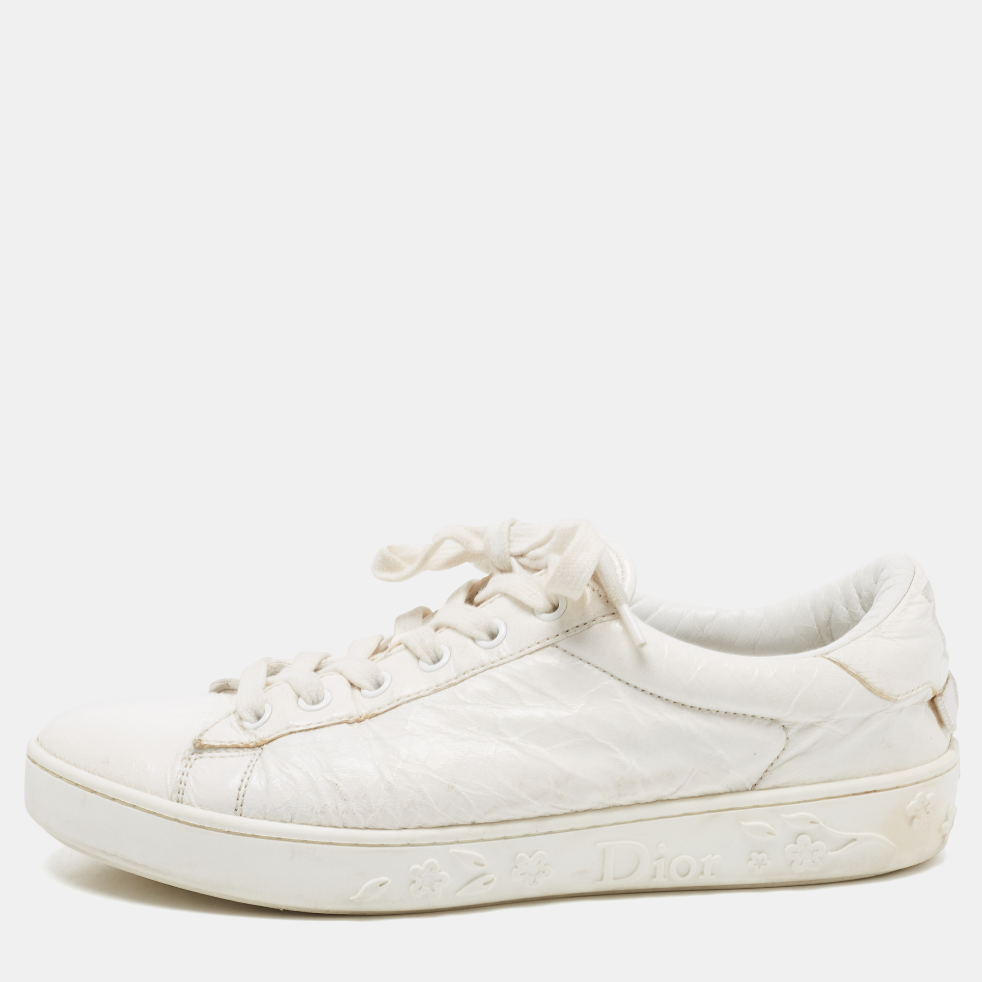 Dior White Crinkled Leather Move Sneakers Size 37.5