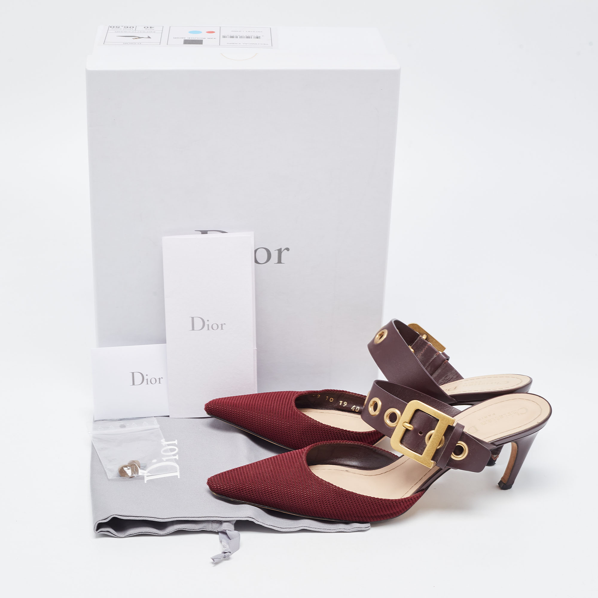 Dior Burgundy Leather And Mesh D Dior Buckle Mule Sandals Size 40