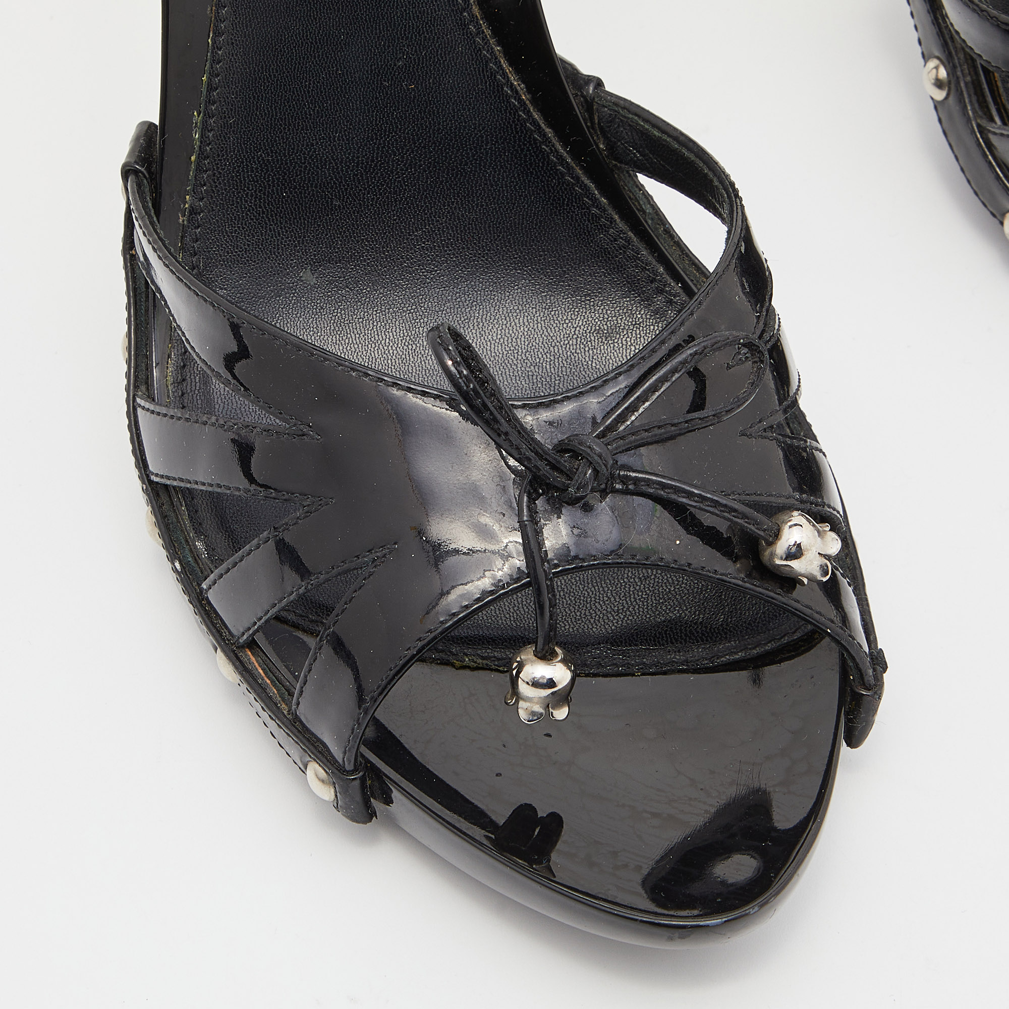 Dior Black Patent Leather Bow Strappy Slide Sandals Size 42