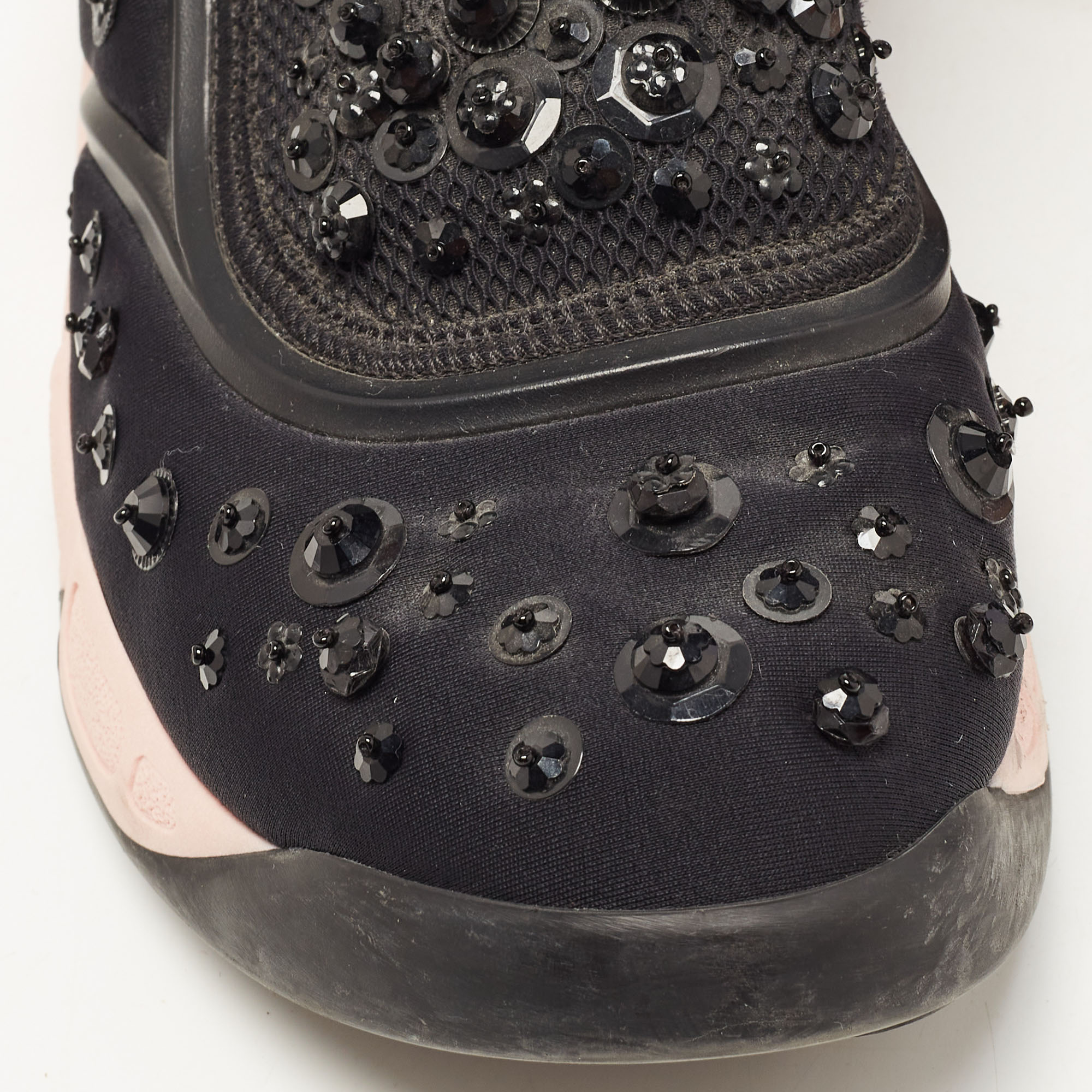 Dior Black Neoprene And Mesh Fusion Embellished Velcro Strap Sneakers Size 37.5