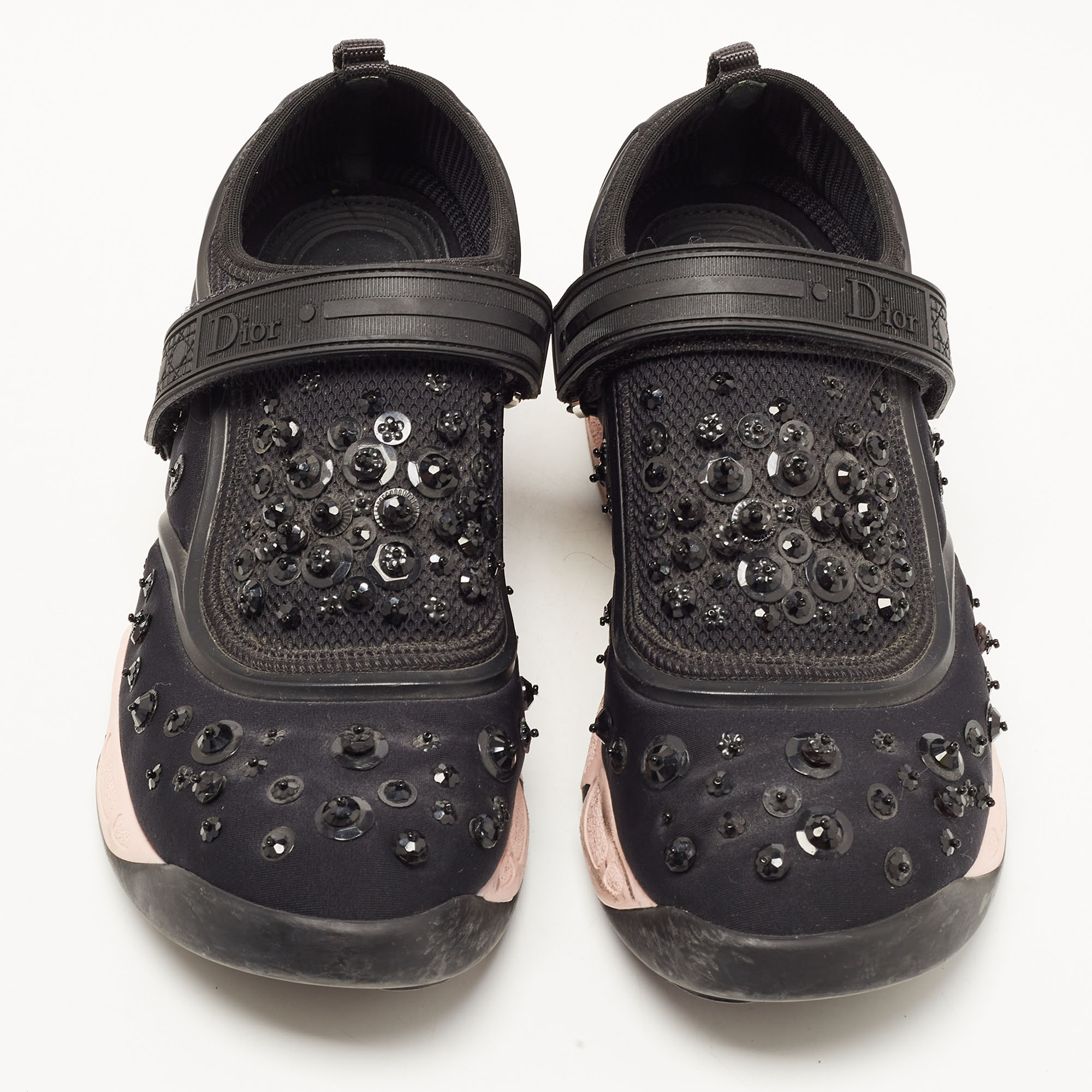 Dior Black Neoprene And Mesh Fusion Embellished Velcro Strap Sneakers Size 37.5
