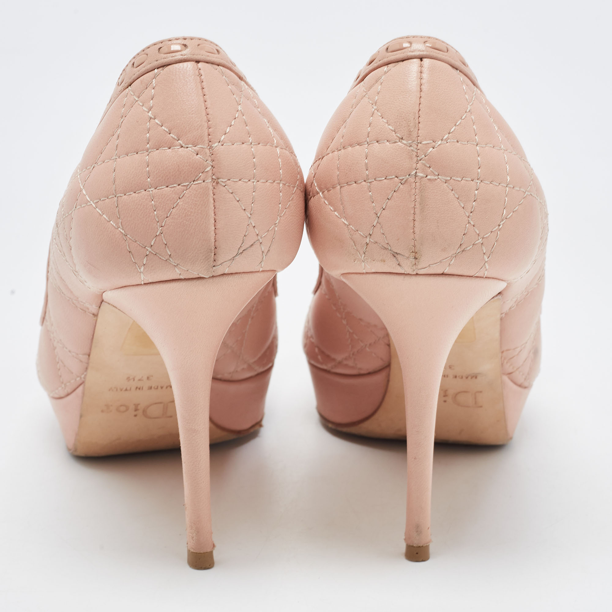 Dior Beige Cannage Leather Bow Peep Toe Pumps Size 37.5