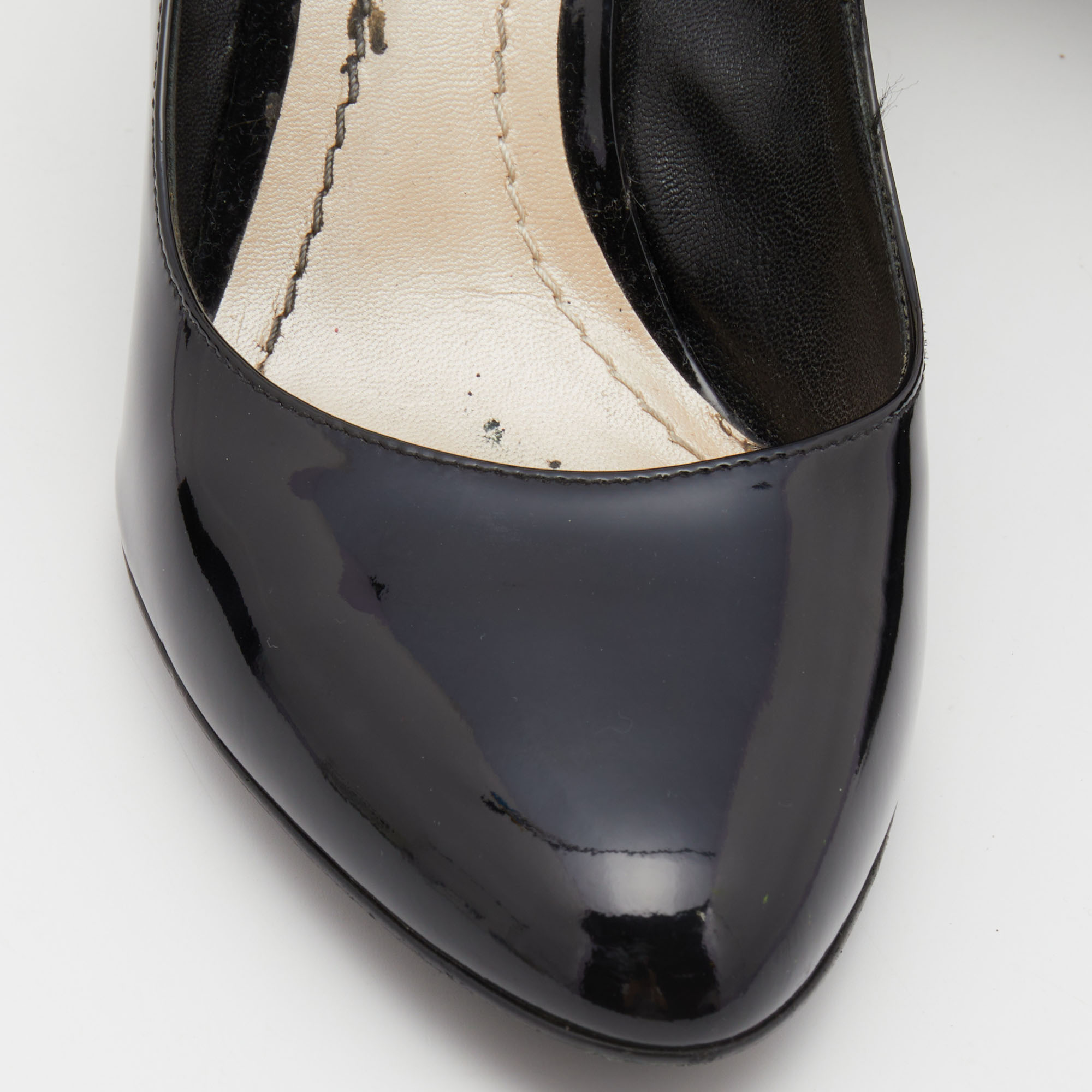 Dior Black Patent Leather Studded Block Heel Pumps Size 37