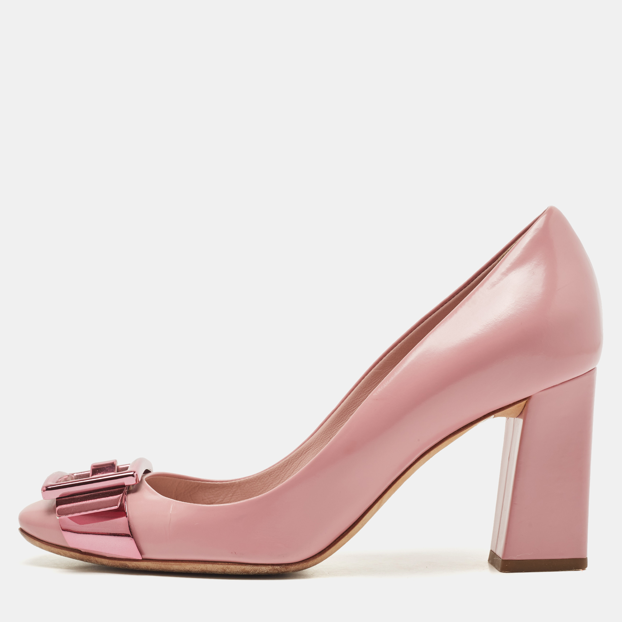 Dior Pink Leather Buckle Block Heel Pumps Size 37.5