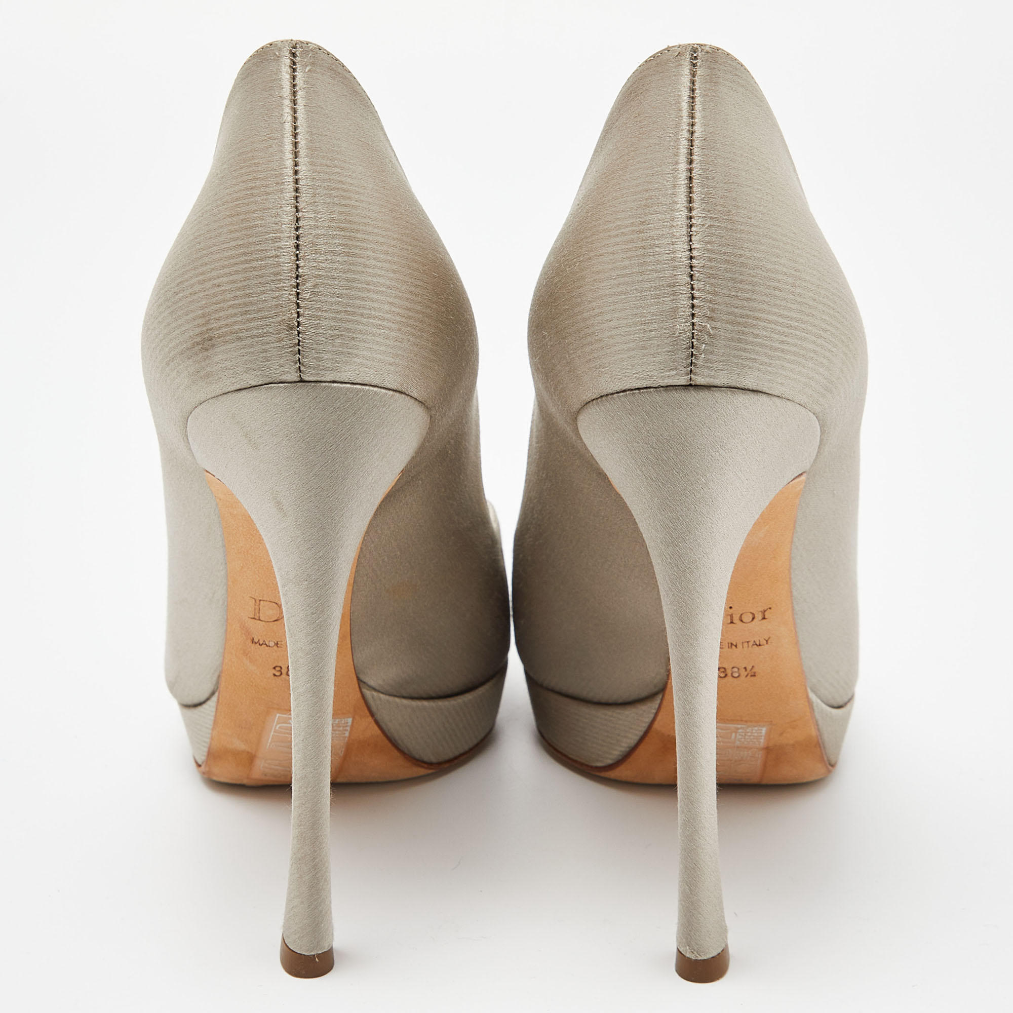Dior Grey Satin Peep Toe Platform Pumps Size 38.5