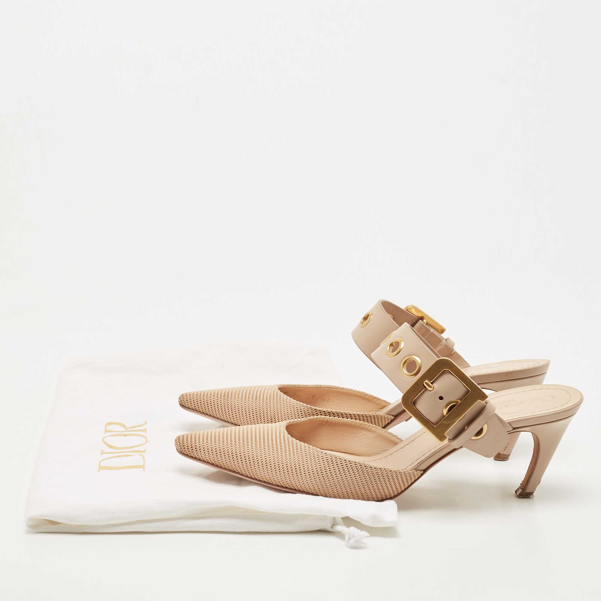 Dior Beige Mesh And Leather D Dior Mules Size 39
