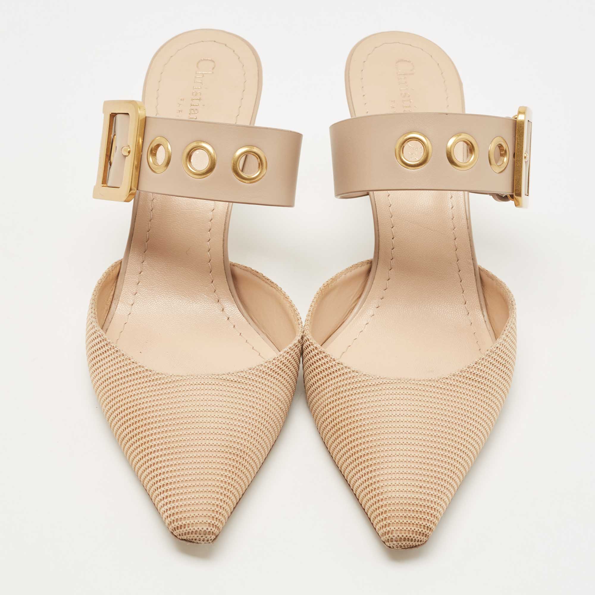 Dior Beige Mesh And Leather D Dior Mules Size 39