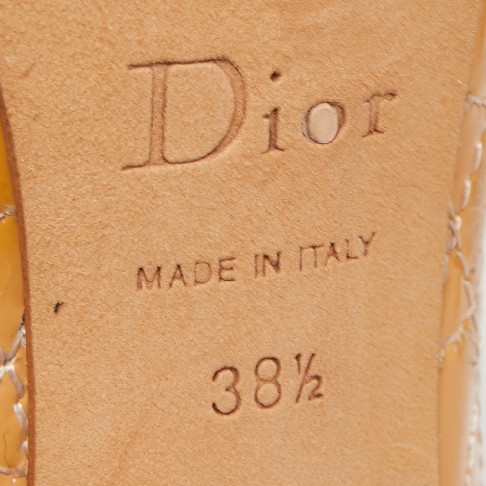 Dior Light Orange/Black Cannage Patent Leather Bow Peep Toe Pumps Size 38.5