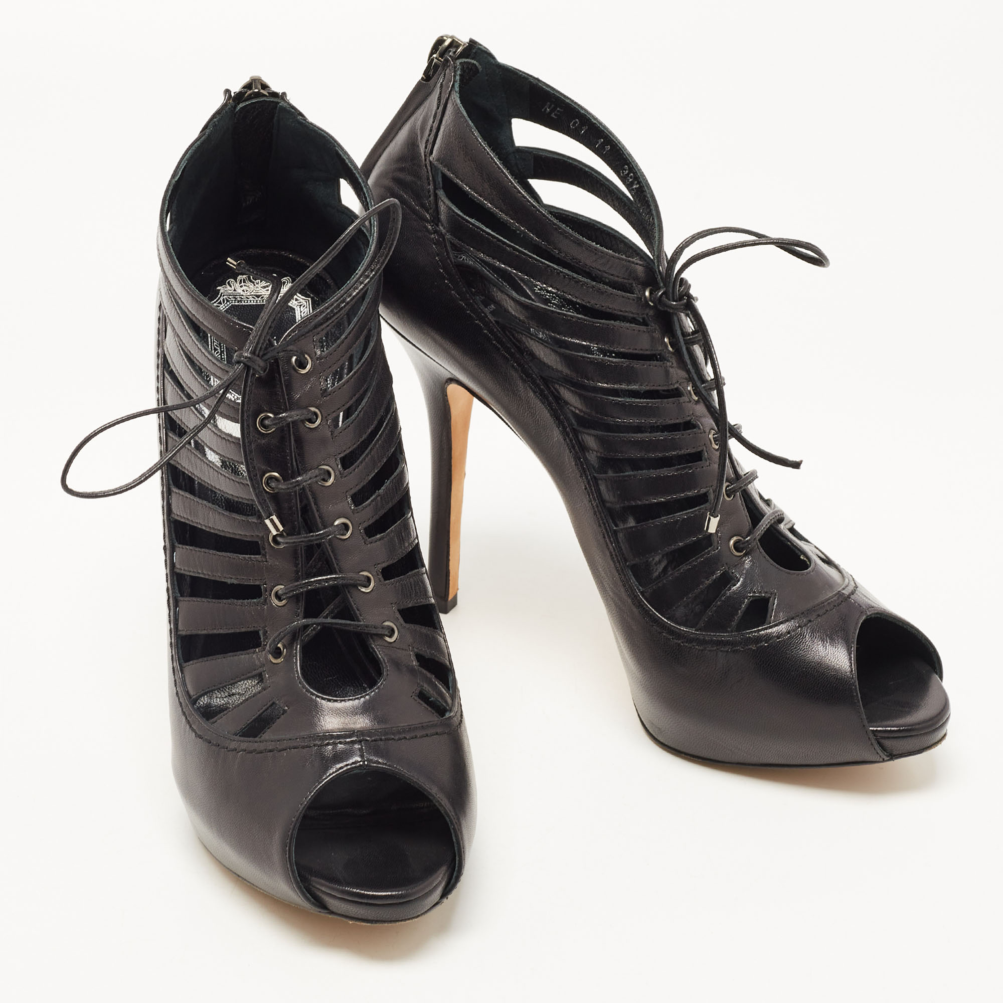 Dior Black Leather Gladiator Ankle Boots Size 38.5