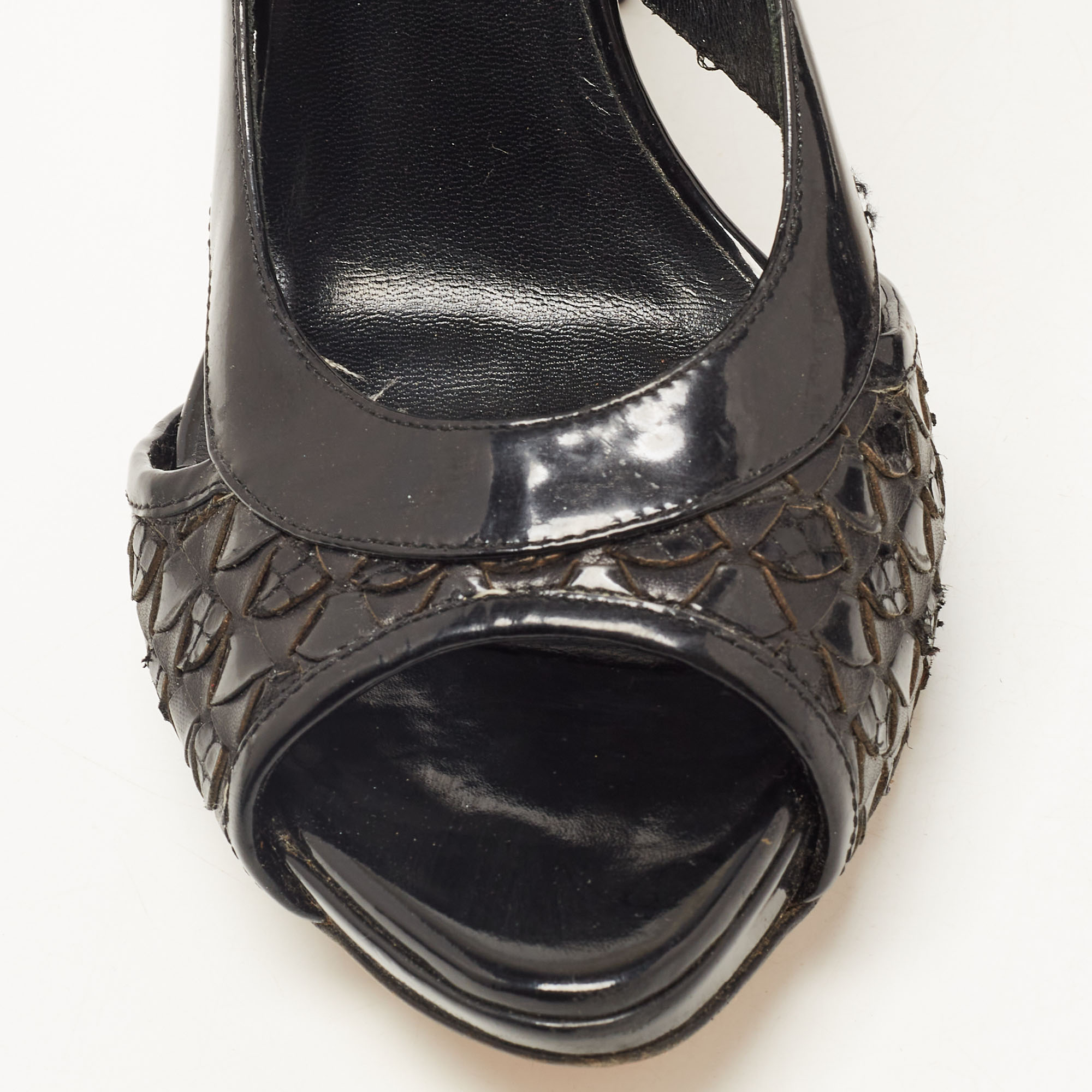 Dior Black Patent Leather Cut Out Open Toe Pumps Size 39.5