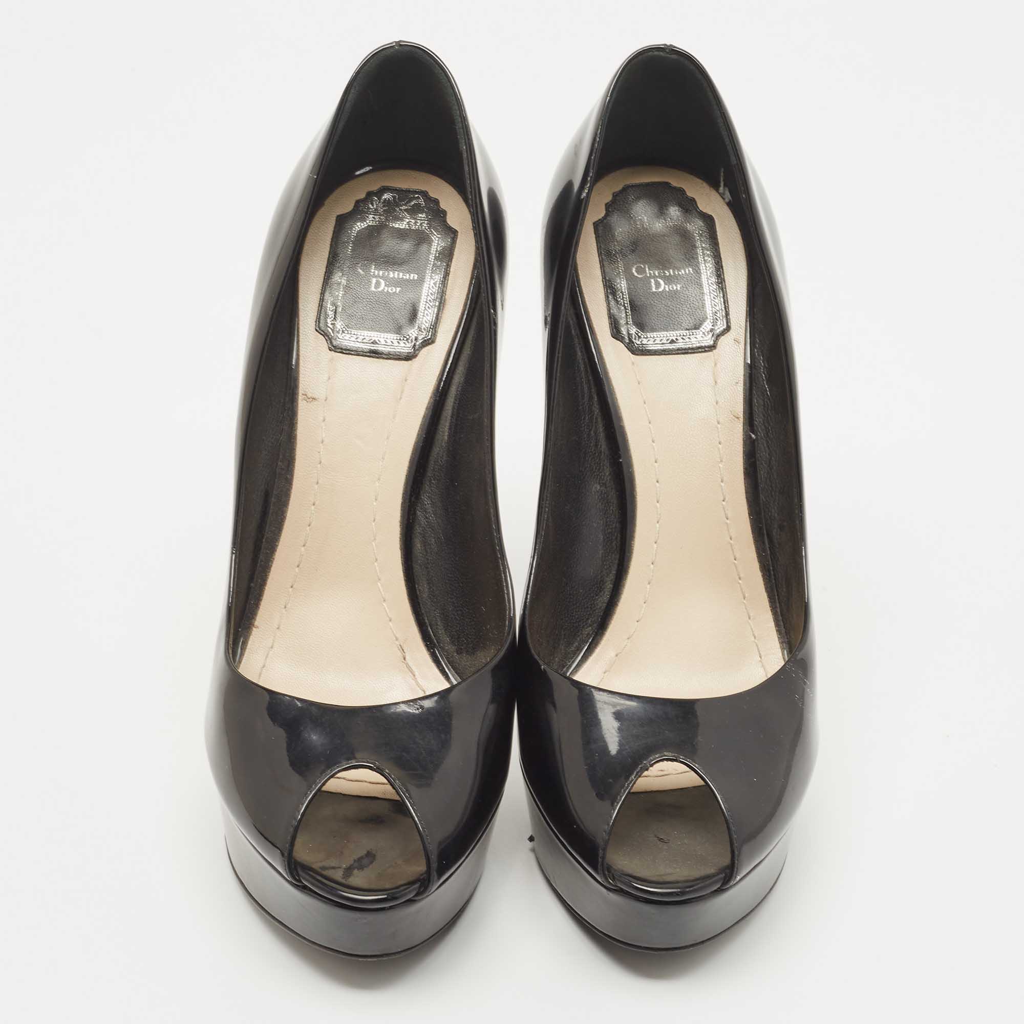 Dior Black Patent Miss Dior Peep Toe Pumps Size 39