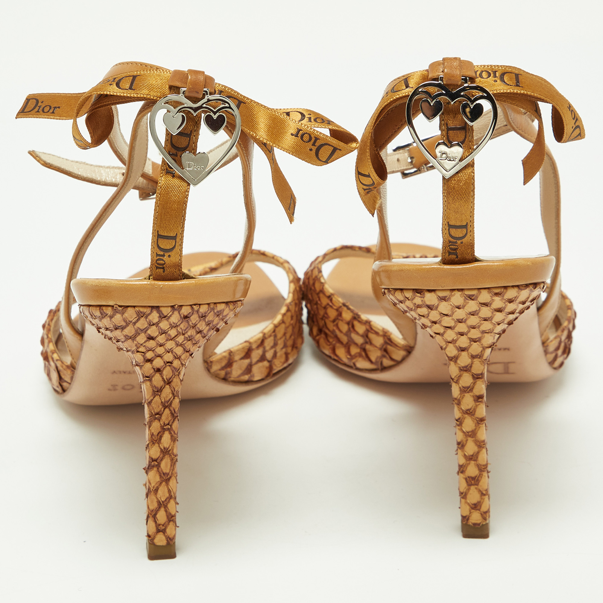 Dior Tan Python And Leather Ankle Strap Sandals Size 39