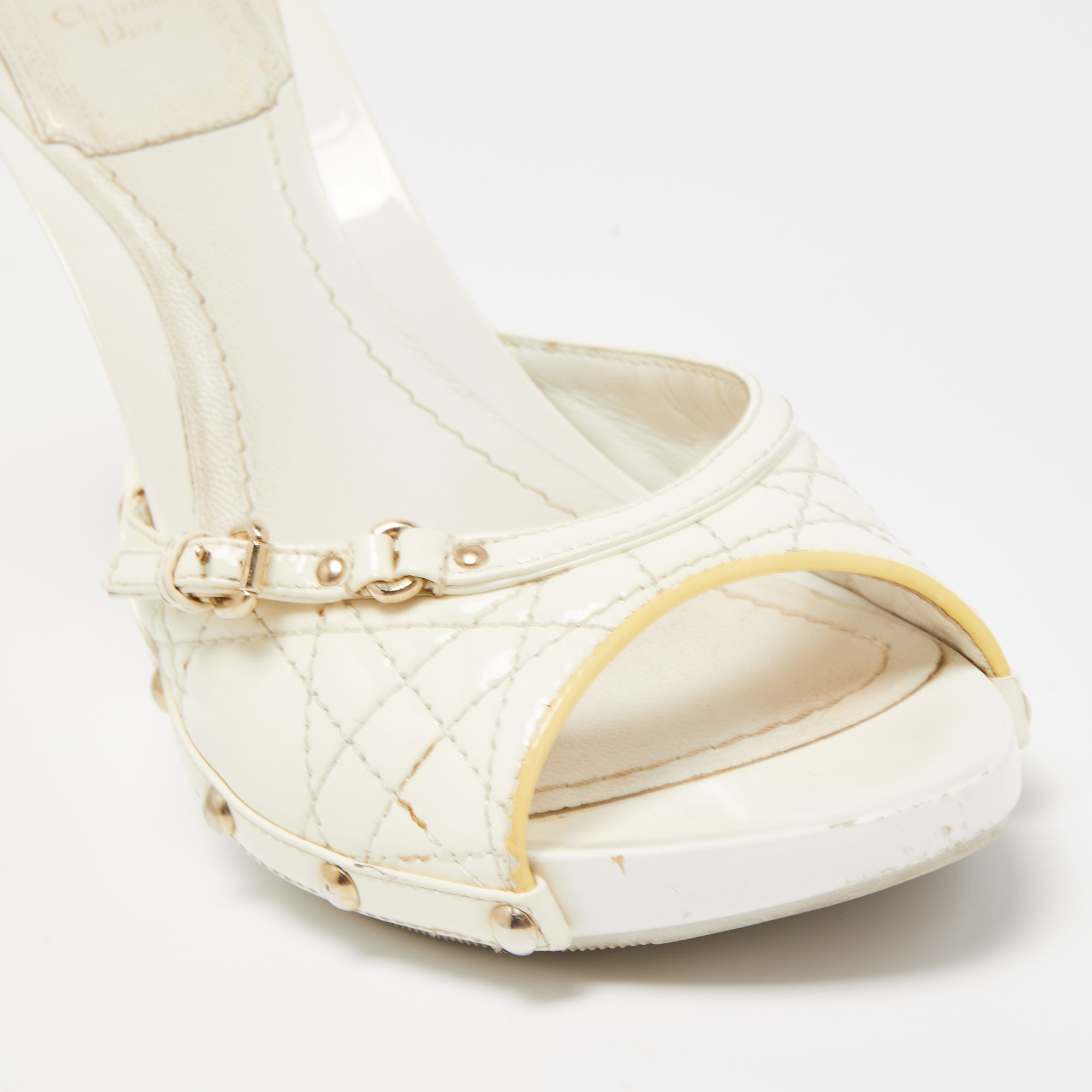 Dior White Quilted Patent Leather Clogs Size 37