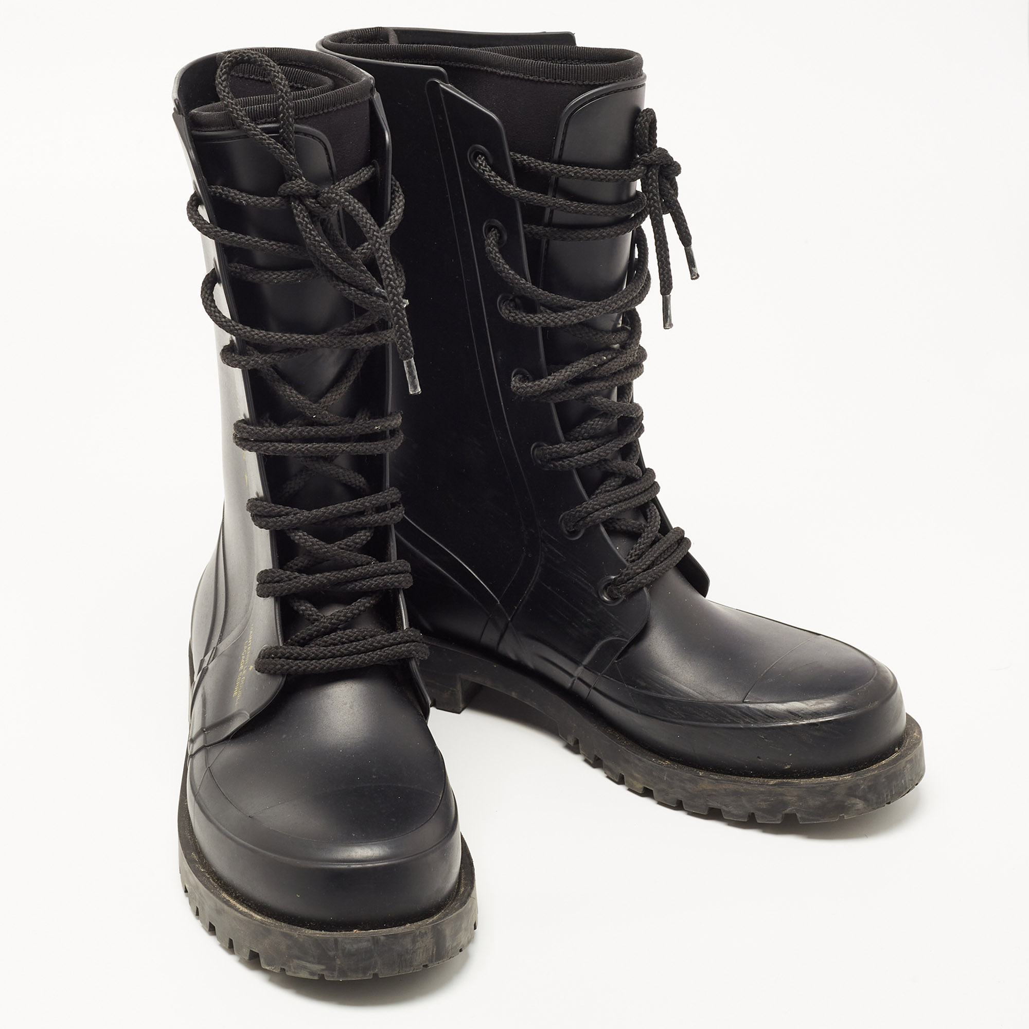 Dior Black Rubber Diorcamp Combat Boots Size 39