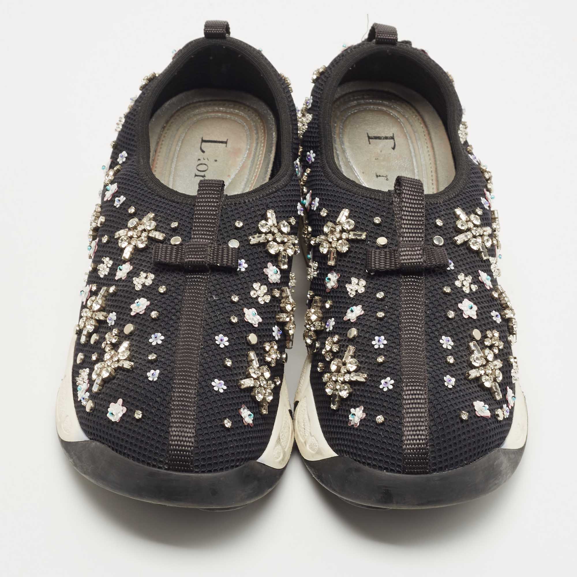 Dior Black Crystal Embellished Mesh Fusion Sneakers Size 40.5