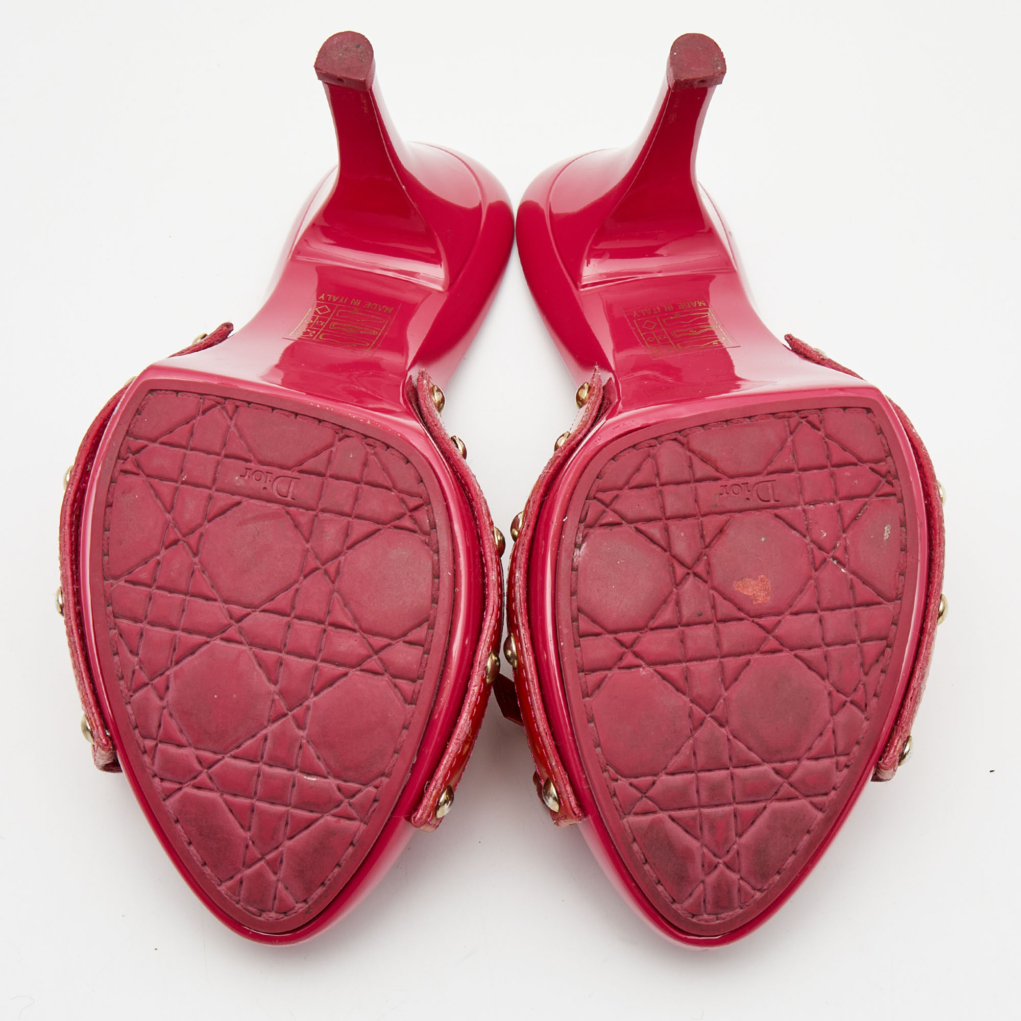 Dior Orange/Pink Patent Leather Bow Slide Sandals Size 36