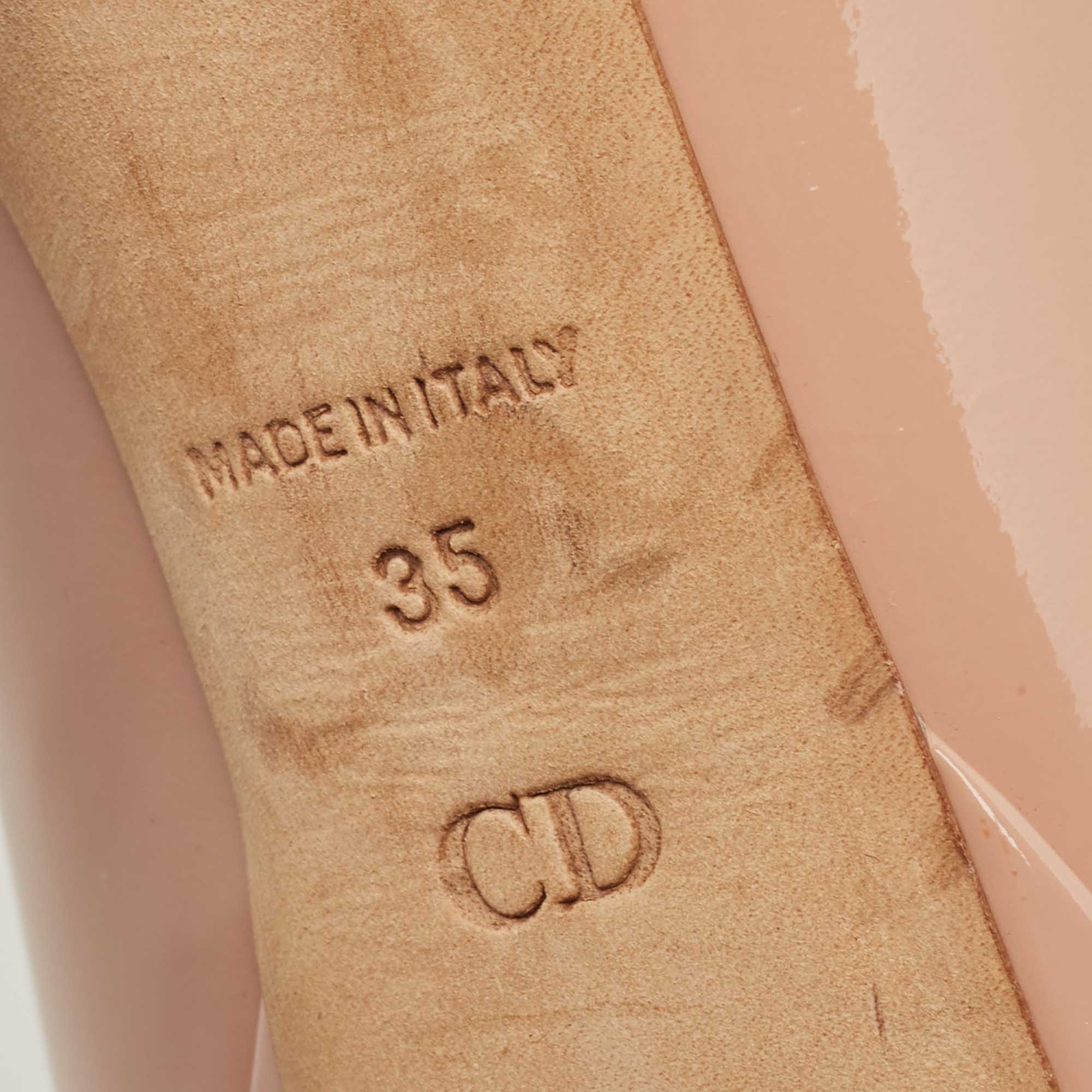 Dior Beige Patent Leather Miss Dior Peep Toe Platform Pumps Size 35