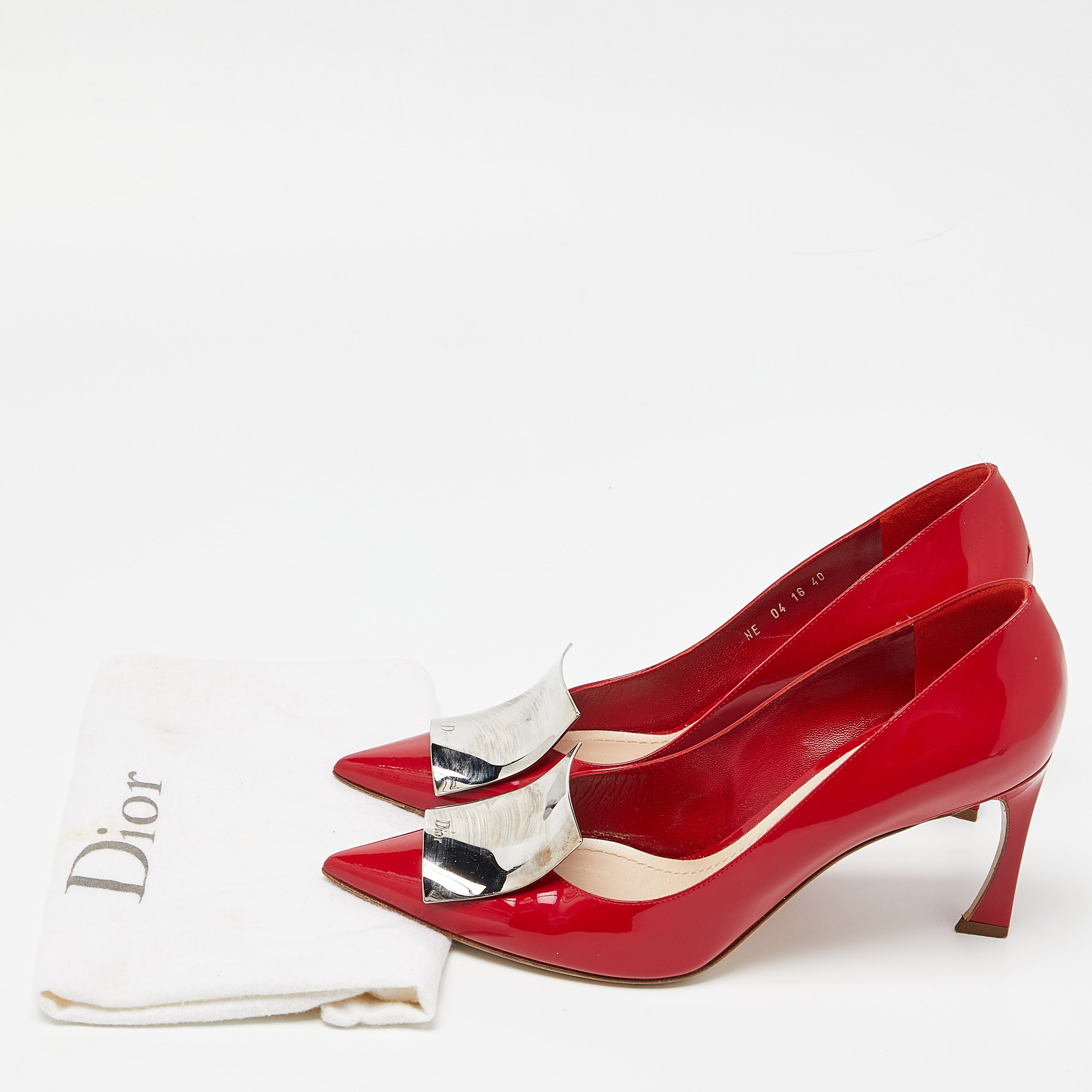Dior Red Patent Leather Metal Pointed Toe Pumps Size 40
