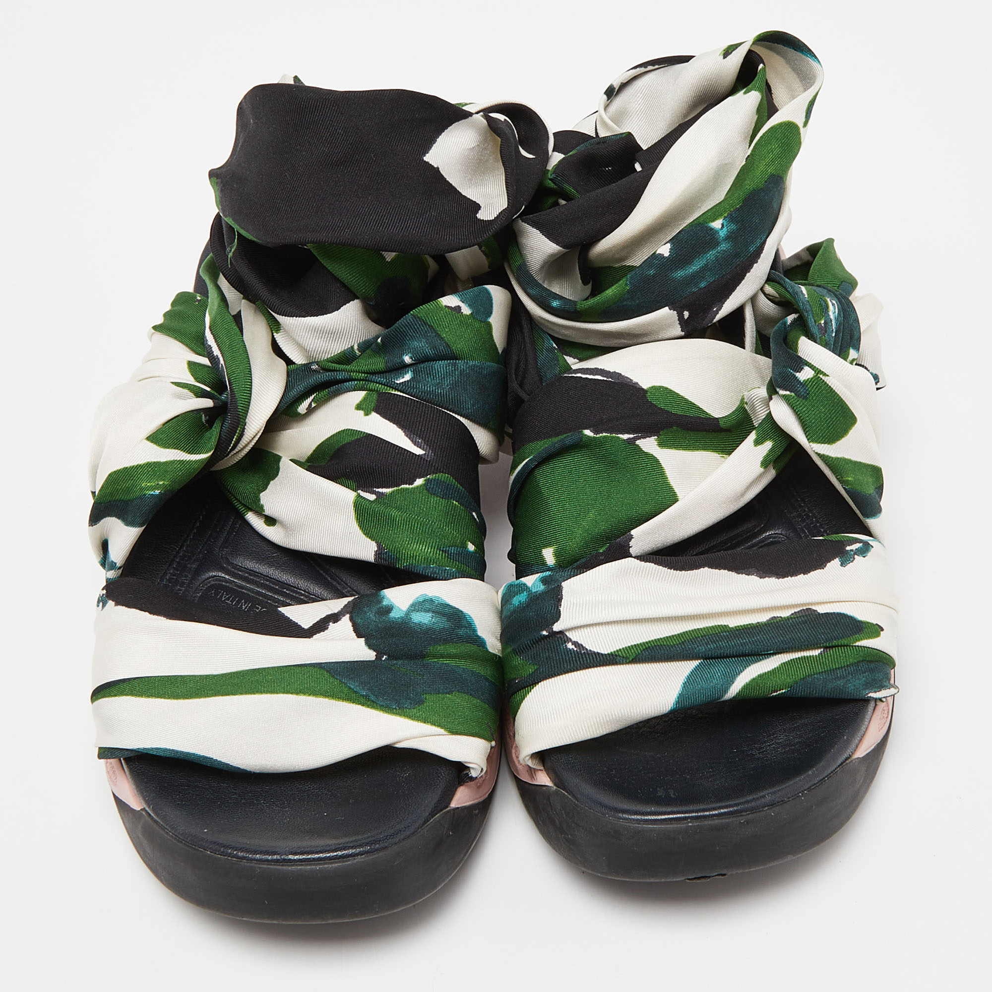 Dior Multicolor Printed Satin Brooklyn Wrap Around Sandals Size 36