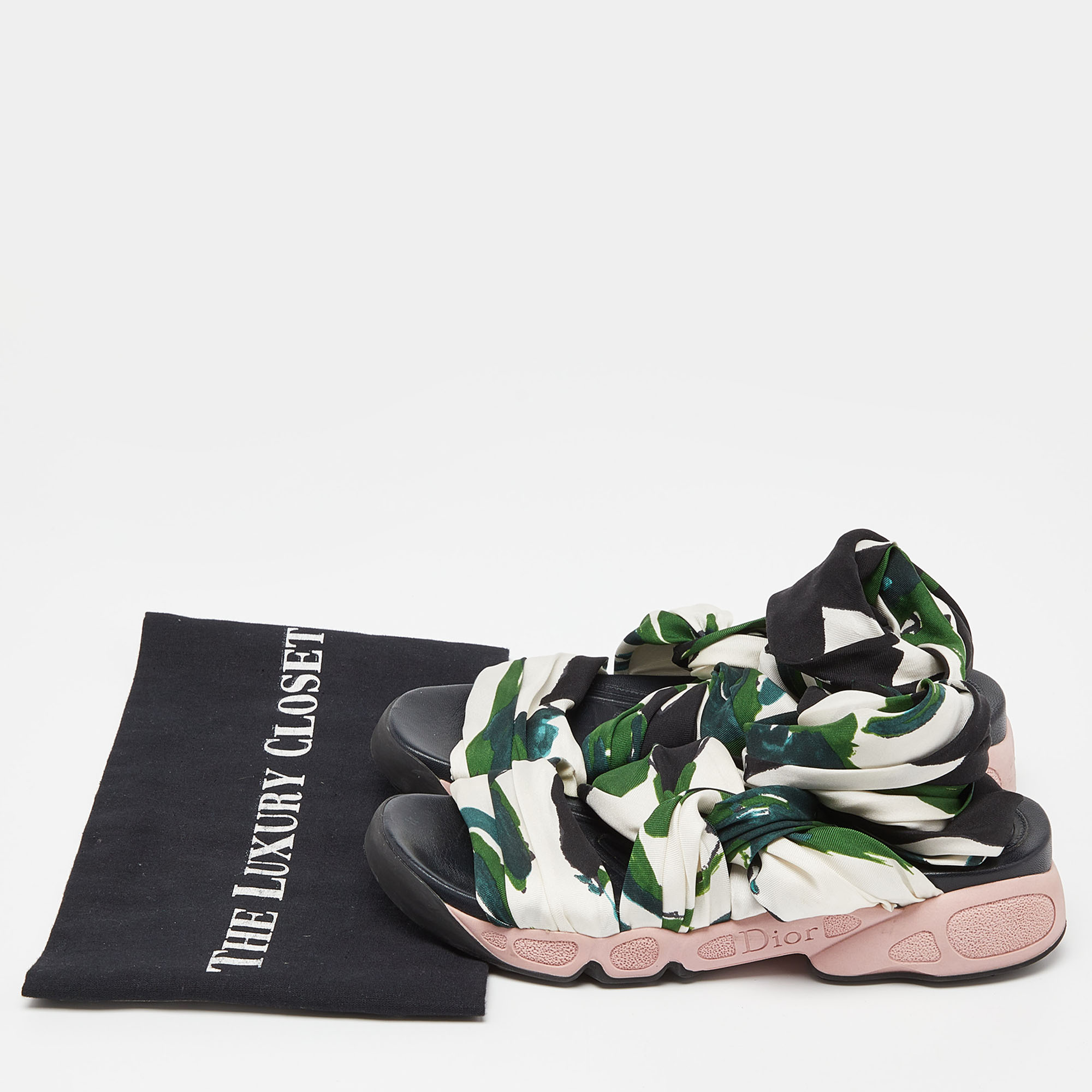 Dior Multicolor Printed Satin Brooklyn Wrap Around Sandals Size 36