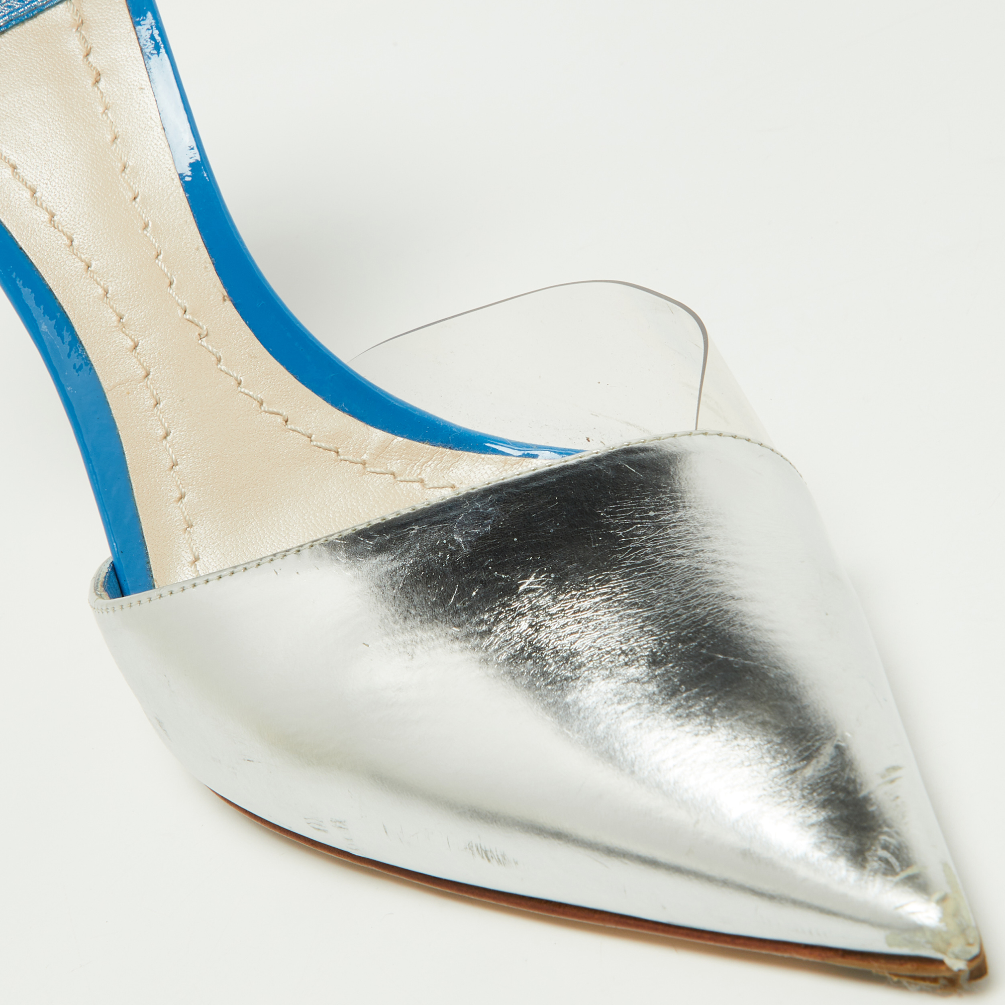 Dior Blue/Silver Patent Leather D'orsay Pumps Size 40