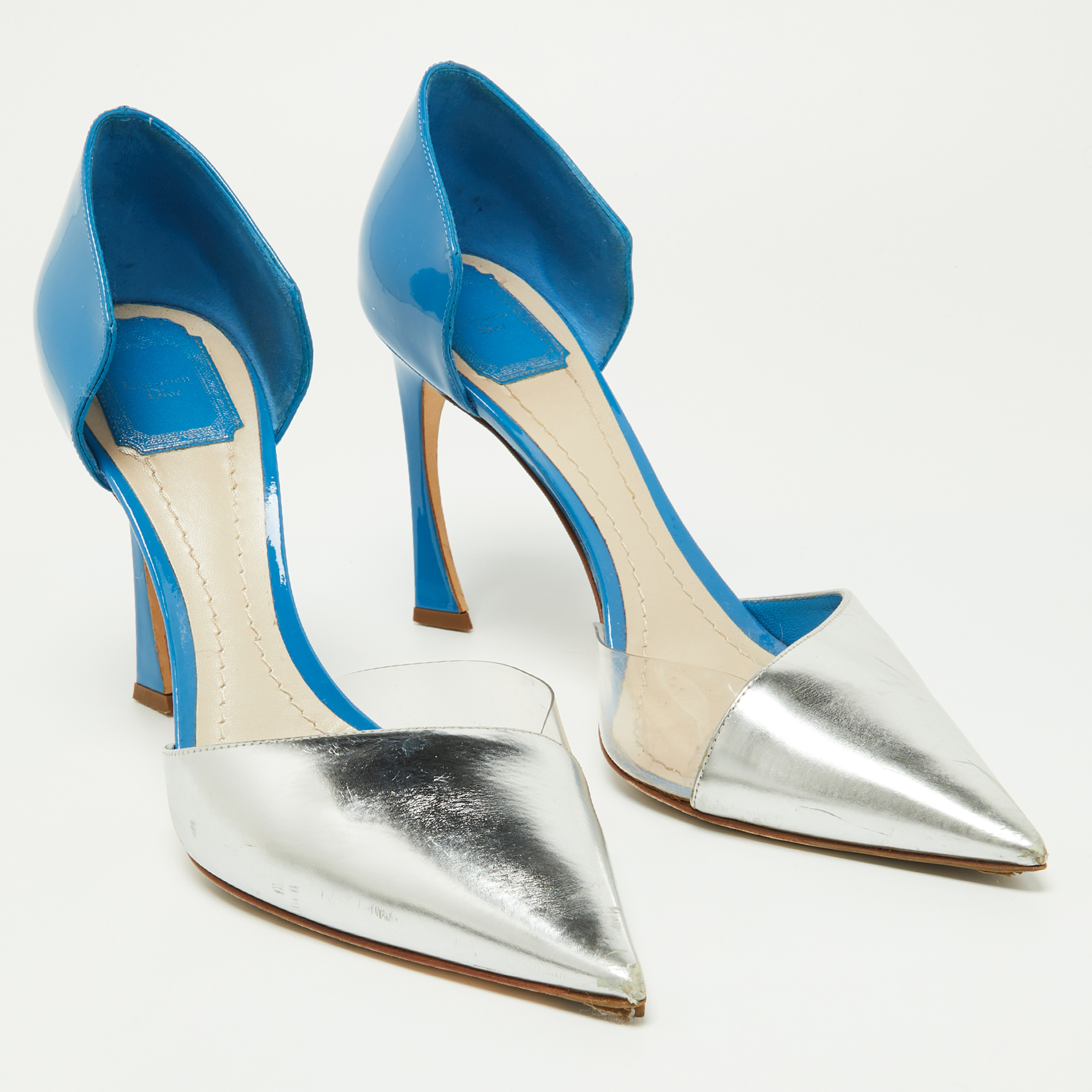 Dior Blue/Silver Patent Leather D'orsay Pumps Size 40