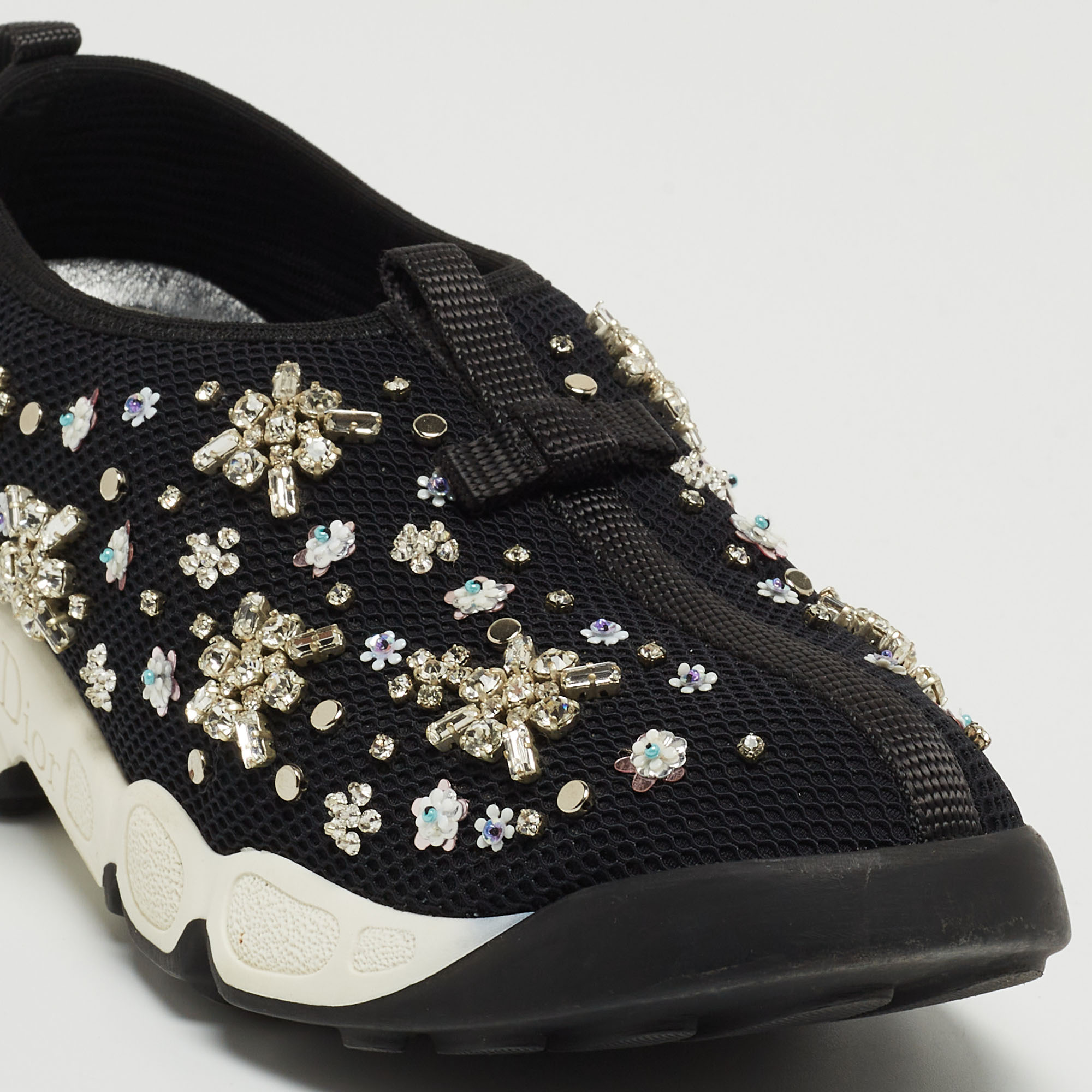 Dior Black Mesh Fusion Crystal Embellished Low Top Sneakers Size 38