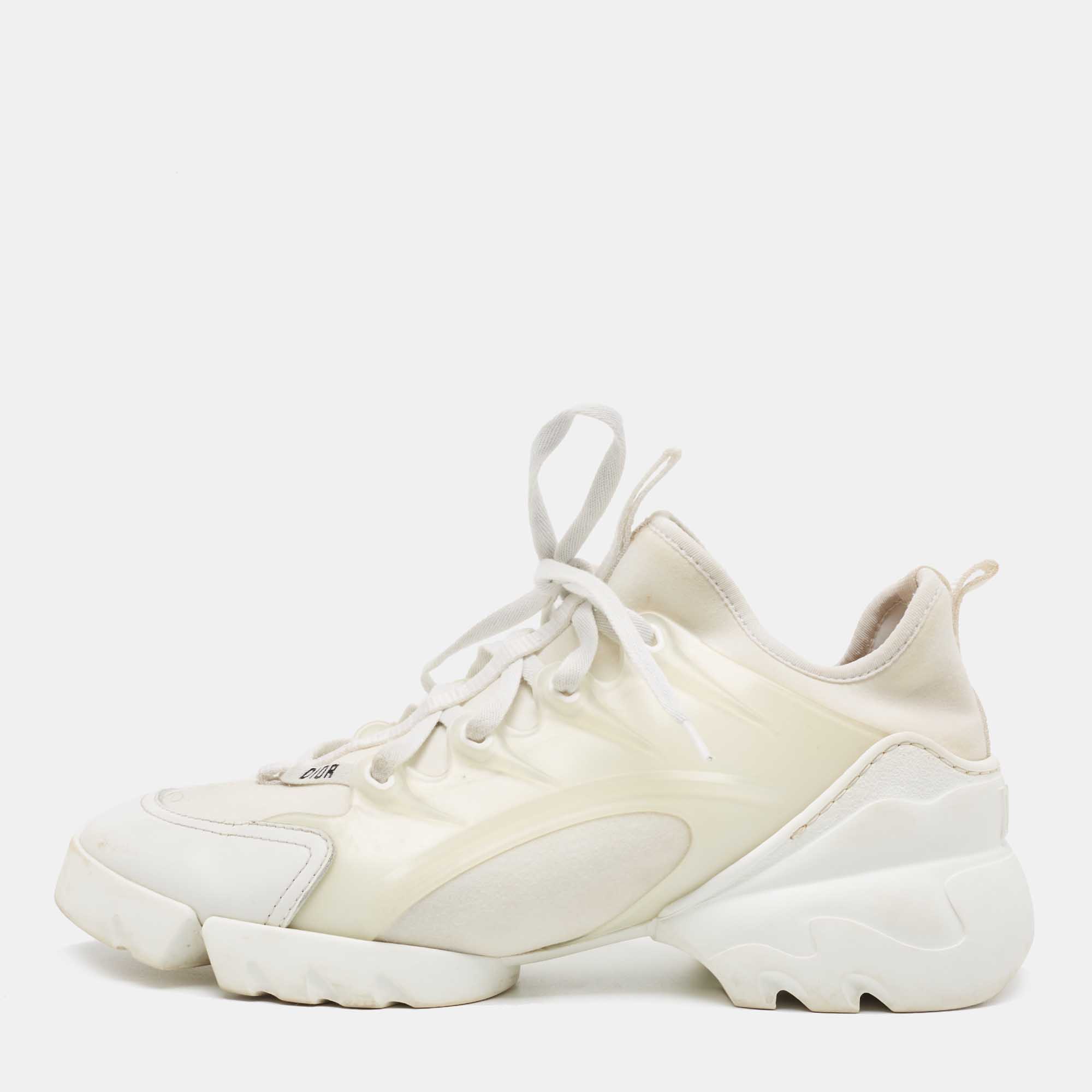 Dior White Fabric And PVC D-Connect Lace Up Sneakers Size 38