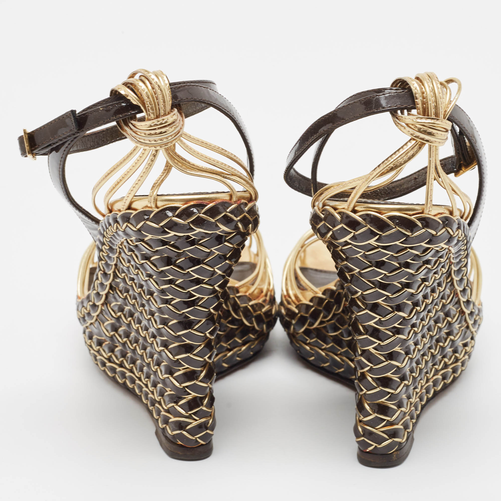Dior Metallic Leather Strappy Wedge Platform  Ankle Strap Sandals Size 38