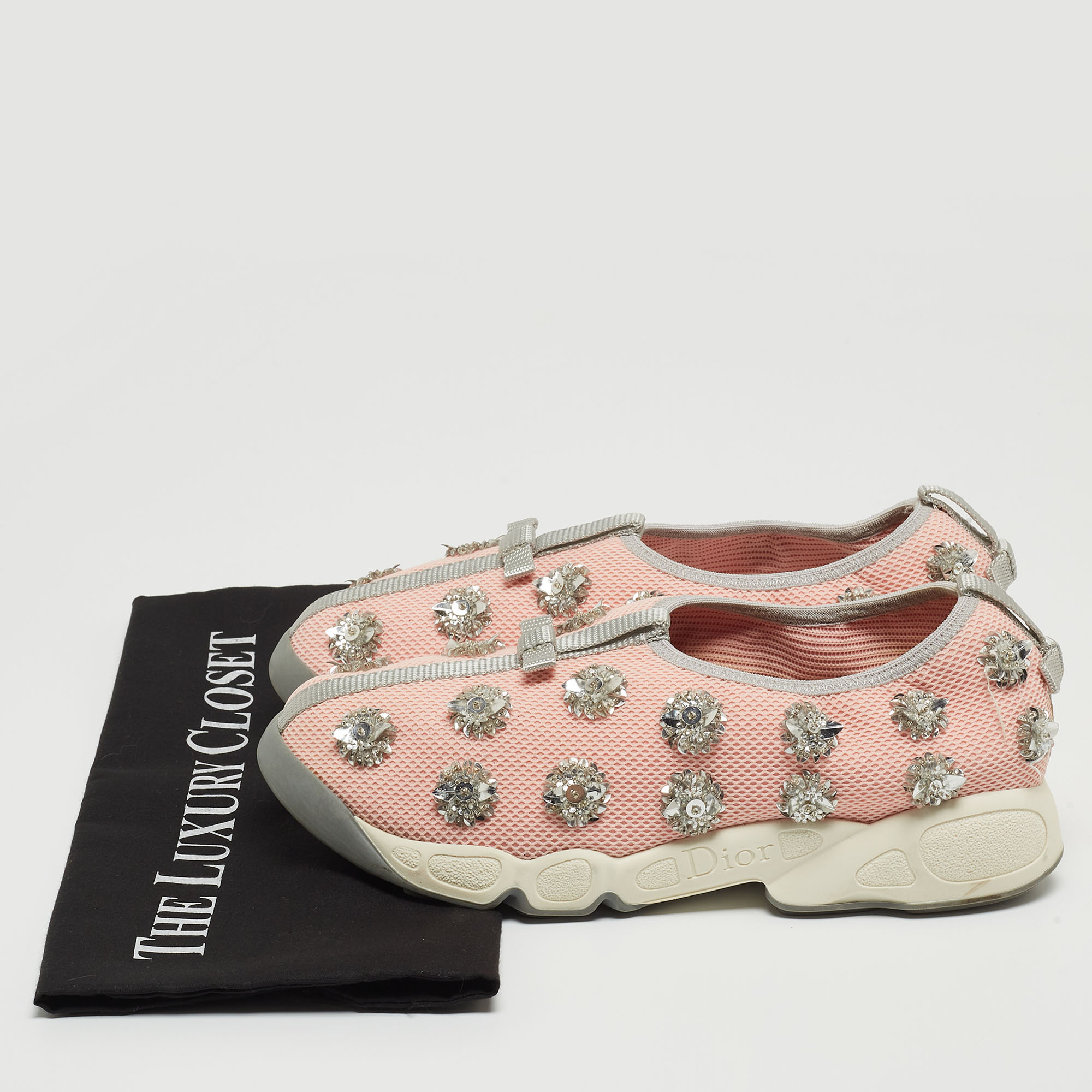 Dior Pink Mesh Fusion Low Top Sneakers Size 37.5