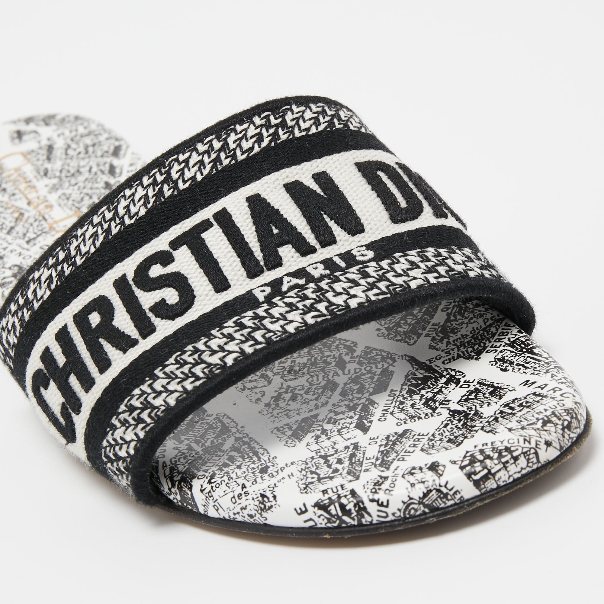 Christian Dior Black/White Canvas Flat Slides Size 36.5