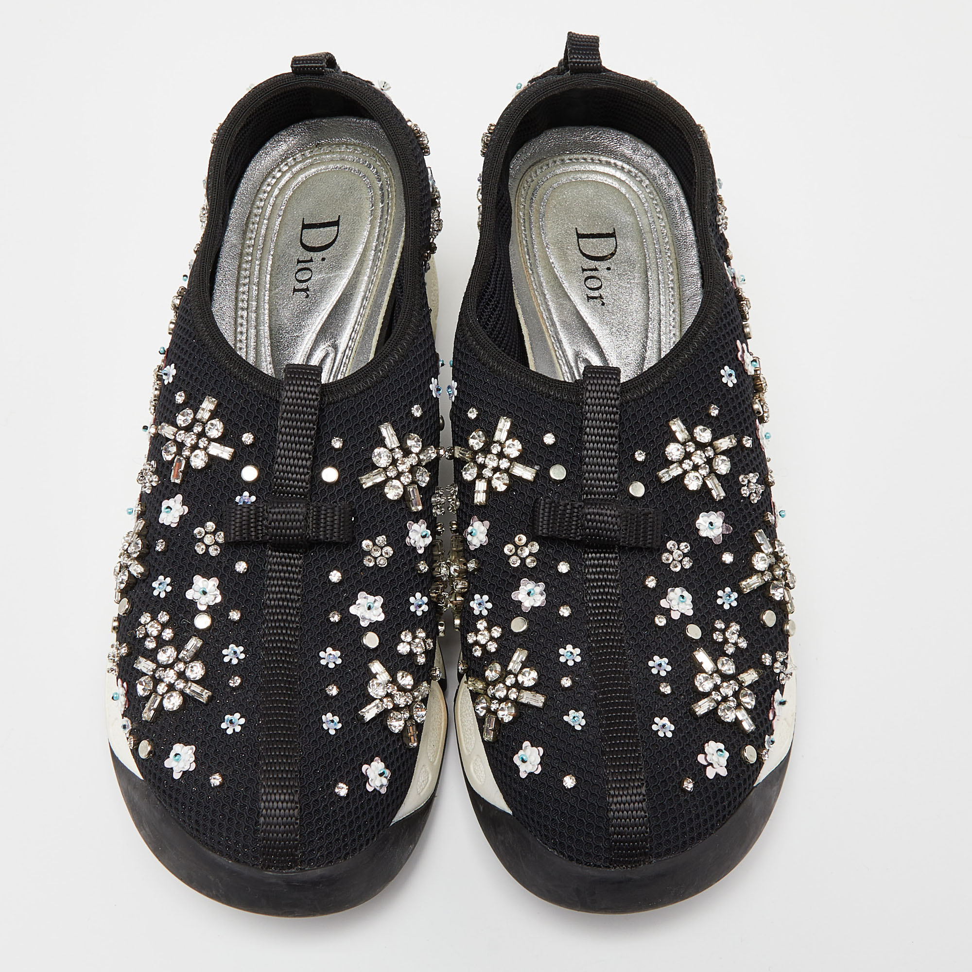 Dior Black Embellished Mesh Fusion Sneakers Size 38